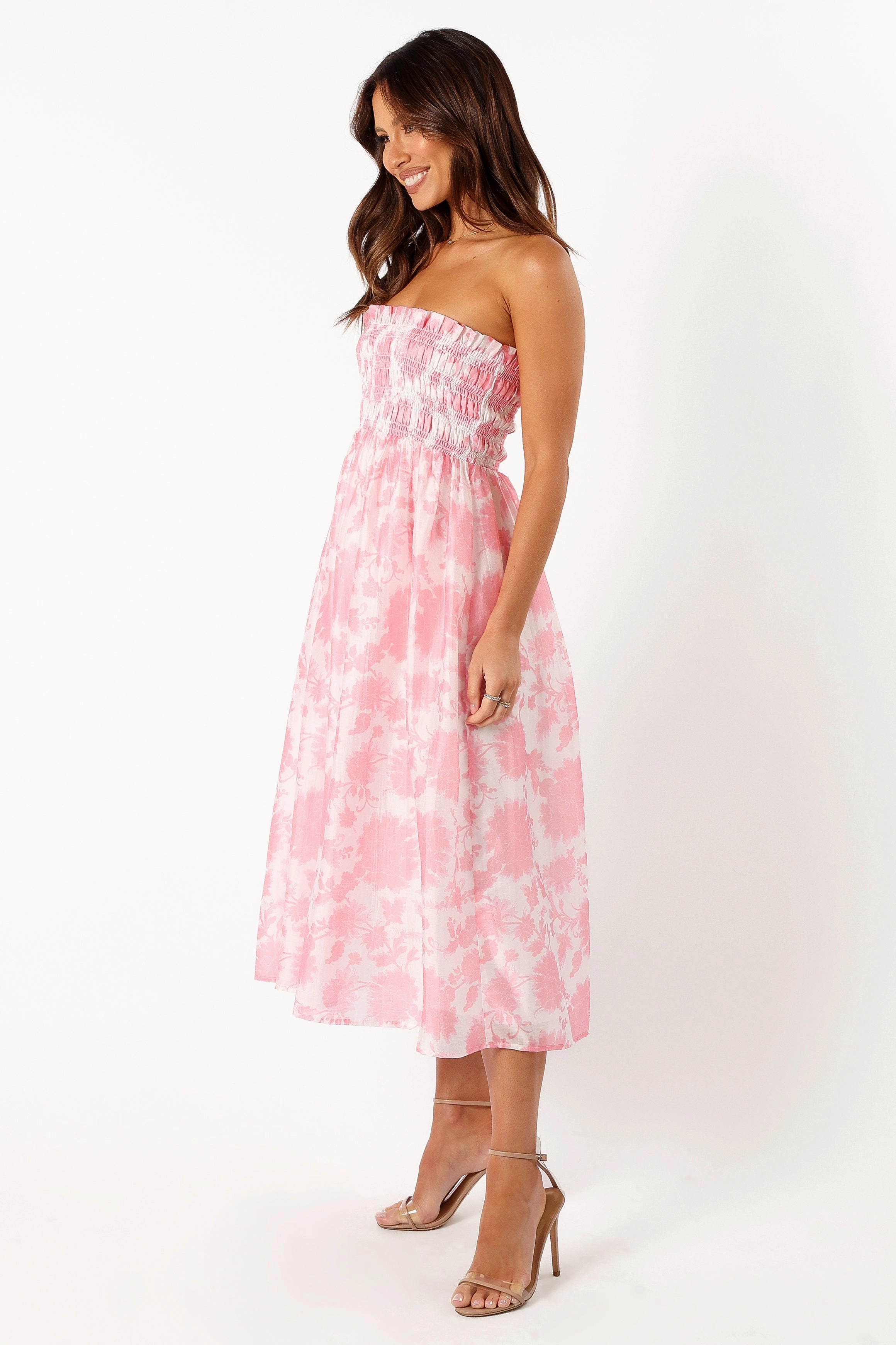 Bow Glow Timeless office dress Carter Strapless Midi Dress - Pink Floral