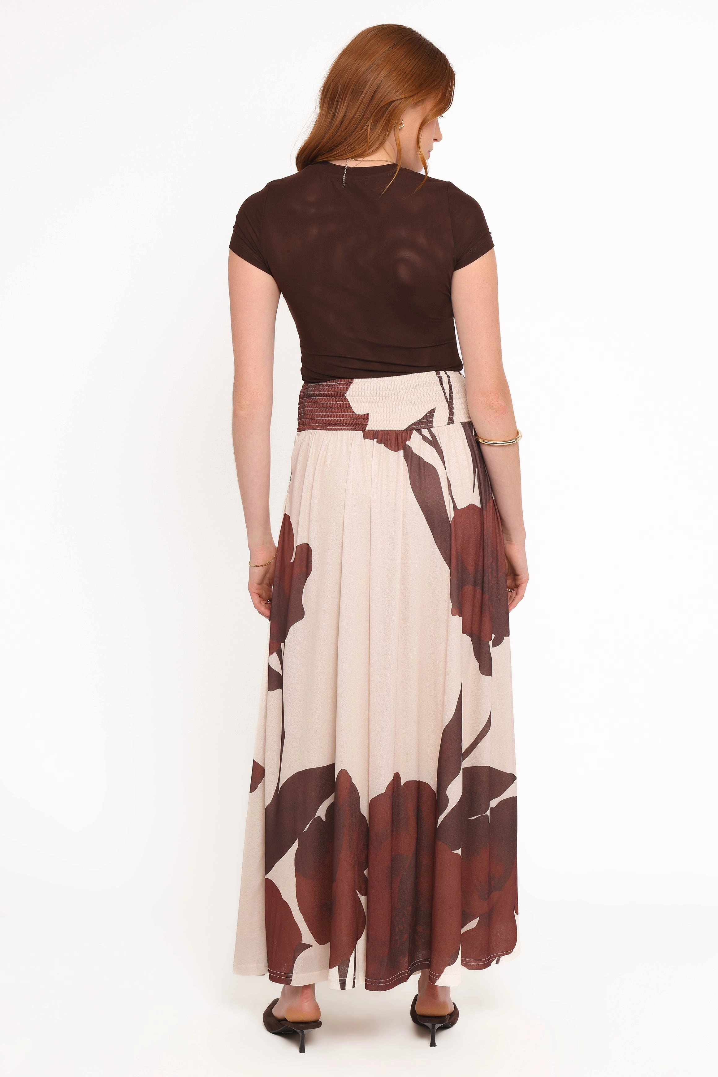 Cascade Maxi Skirt - Cream Brown Floral Active Wear