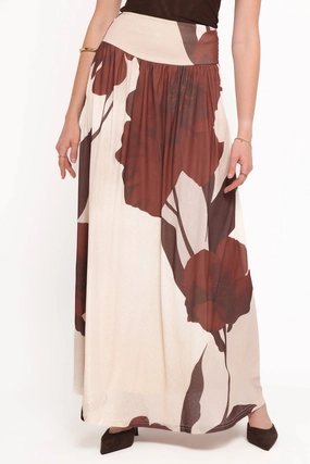 Cascade Maxi Skirt - Cream Brown Floral Designer Label