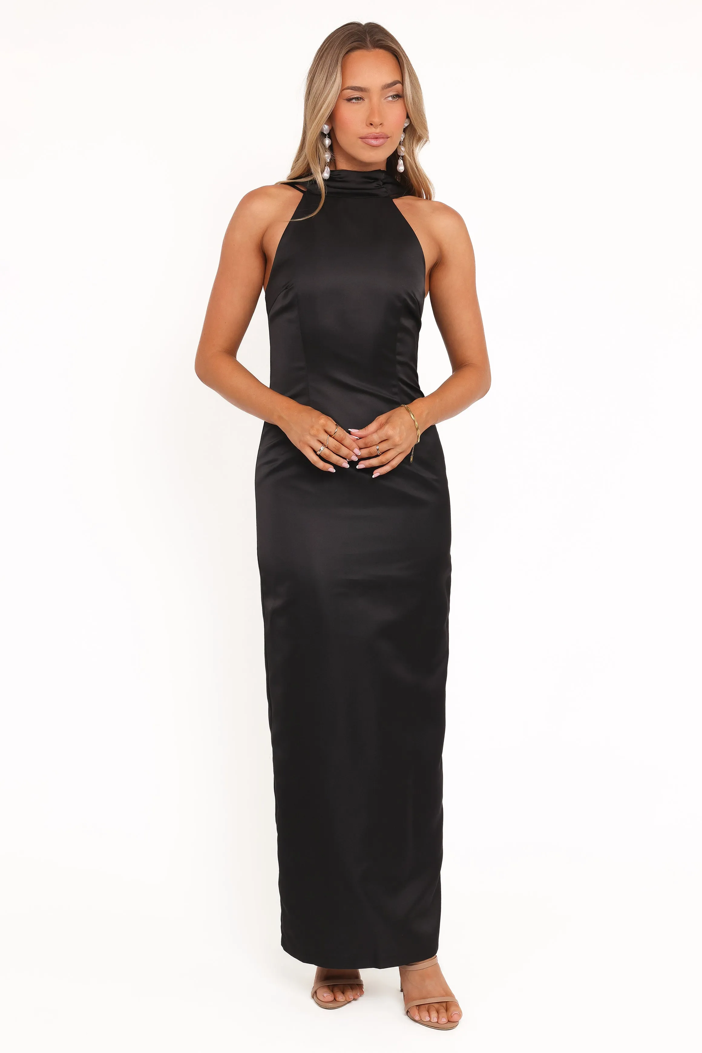 Quilted-Lining Waist Seam Cassidy Maxi Dress - Black
