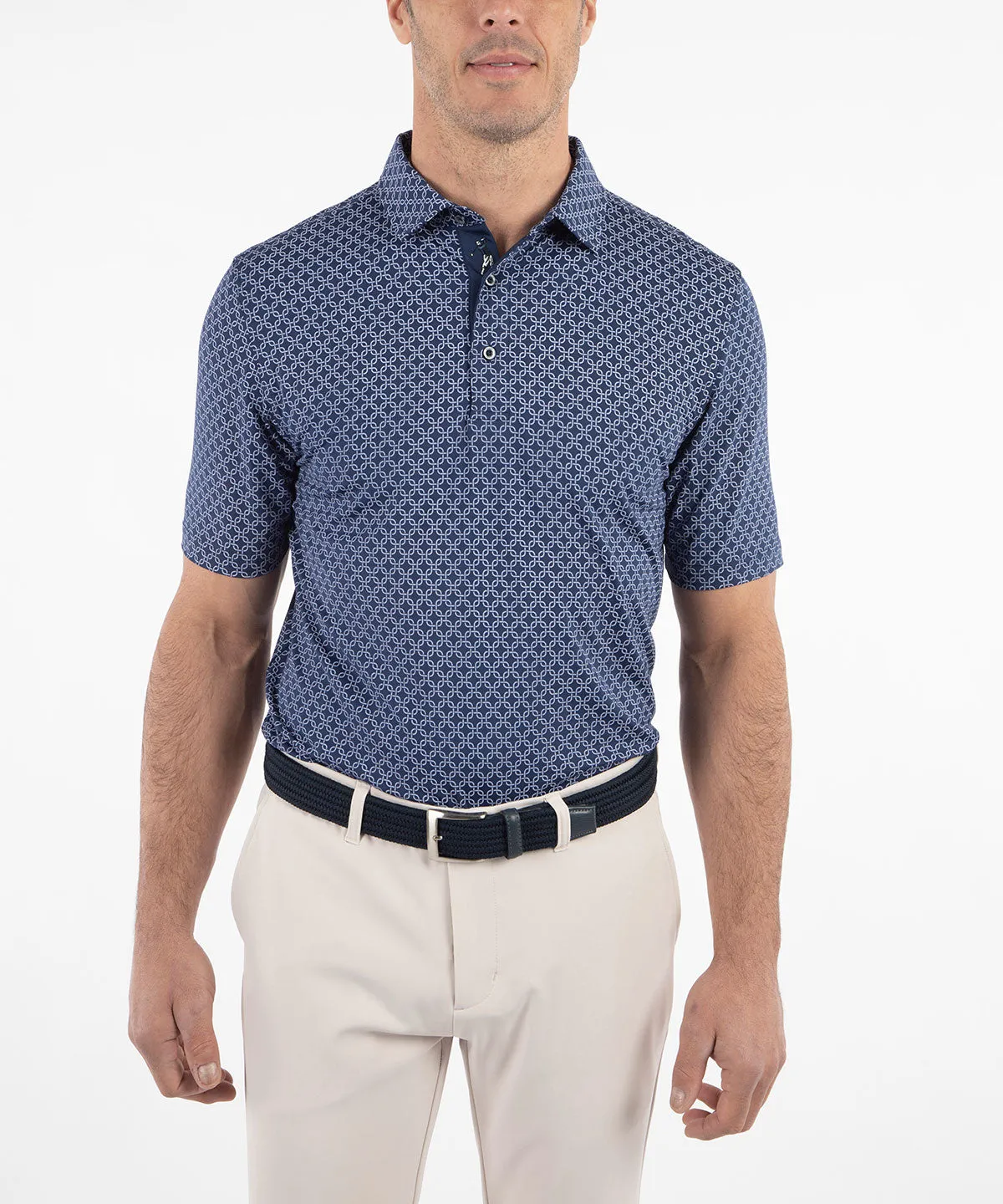 Performance Jersey Geometric Print Polo Breathable Stretch