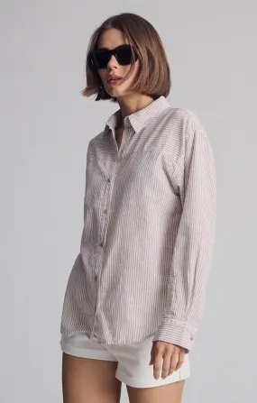 CASUAL BUTTON-UP SHIRT IN NUTMEG STRIPE Minimalist Look