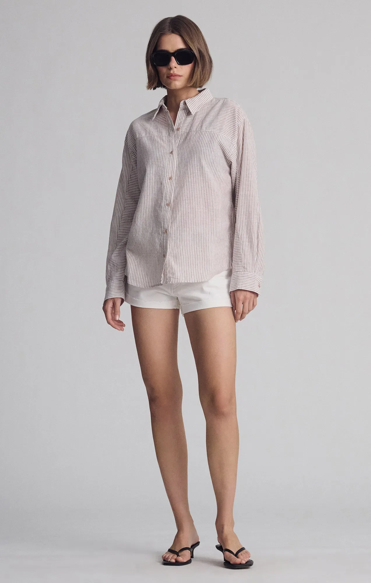 hypoallergenic CASUAL BUTTON-UP SHIRT IN NUTMEG STRIPE