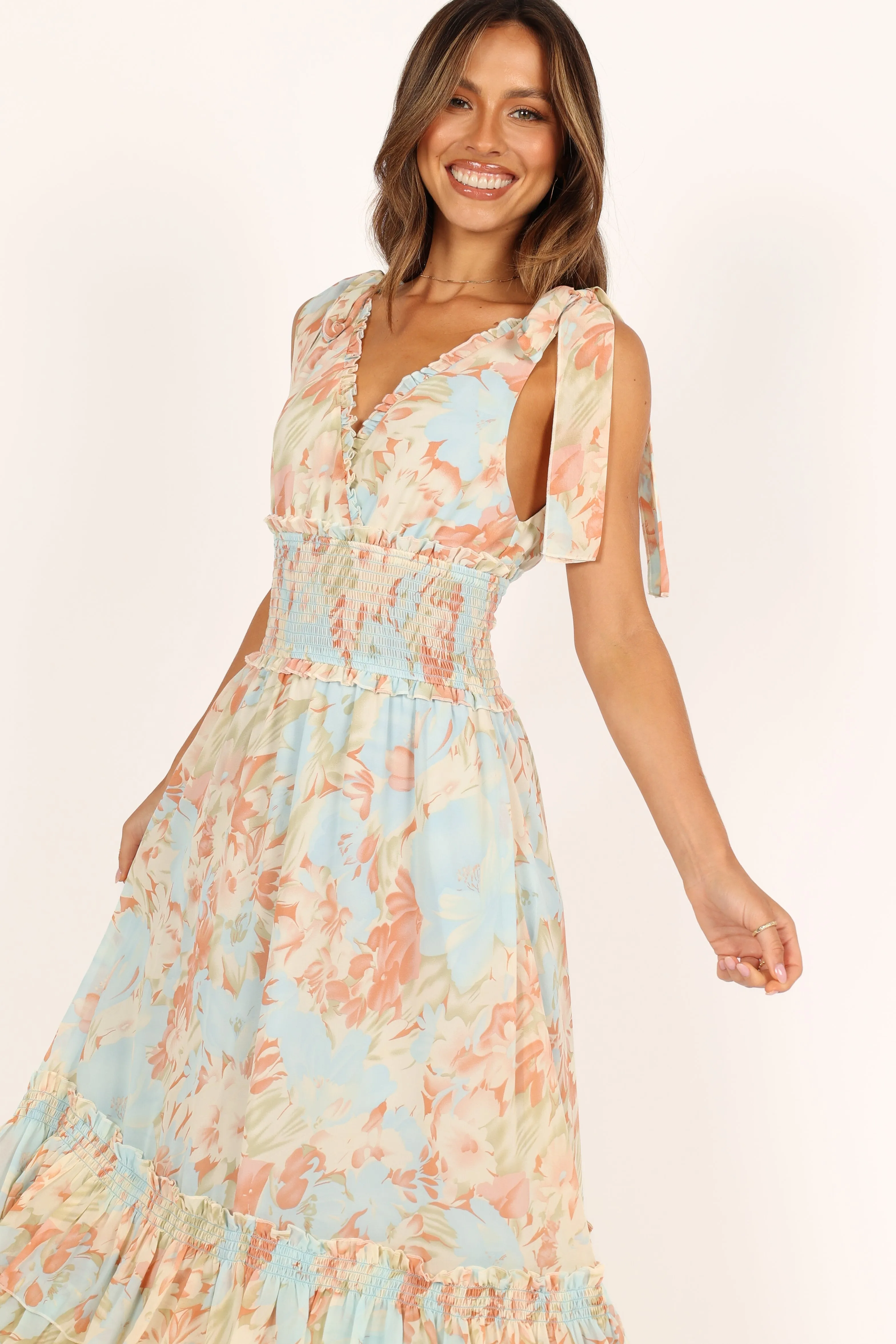 Clean Touch Christabel Tiered Maxi Dress - Blue Floral