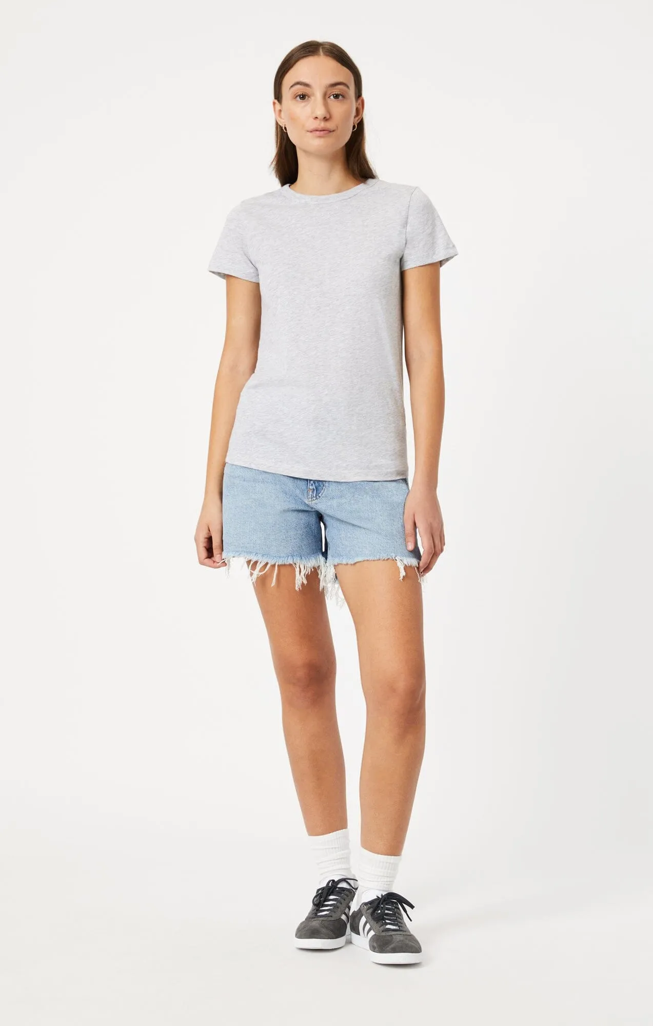 Modern Trend Look SLIM CREW NECK T-SHIRT IN SNOW GREY MELANGE