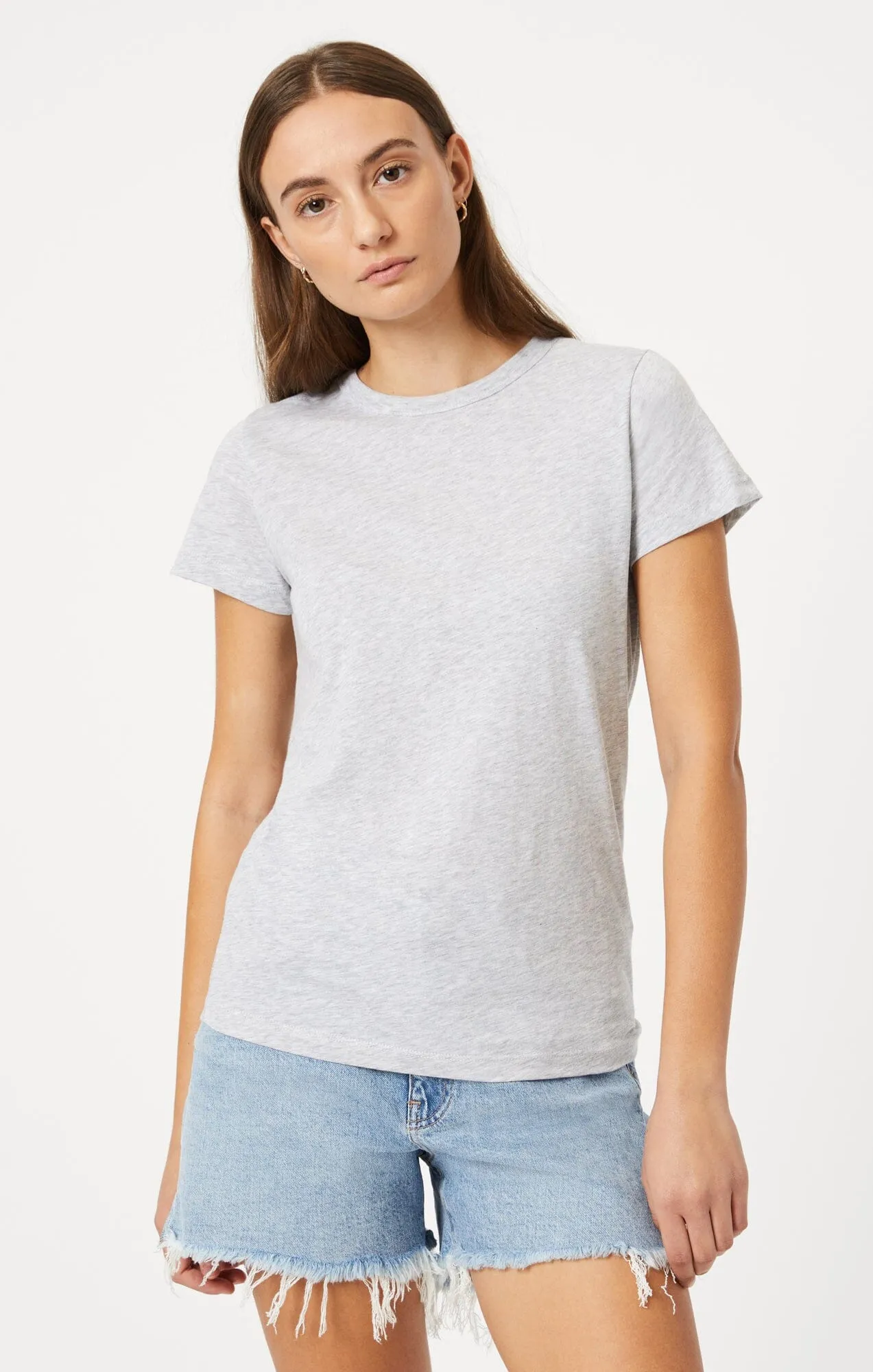timeless SLIM CREW NECK T-SHIRT IN SNOW GREY MELANGE