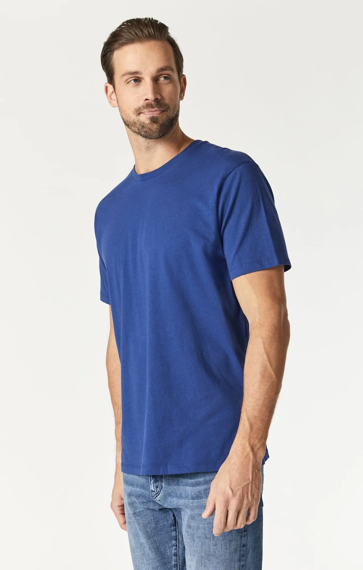 Chilly Style Layered Sleeve CREW NECK T-SHIRT IN TWILIGHT BLUE