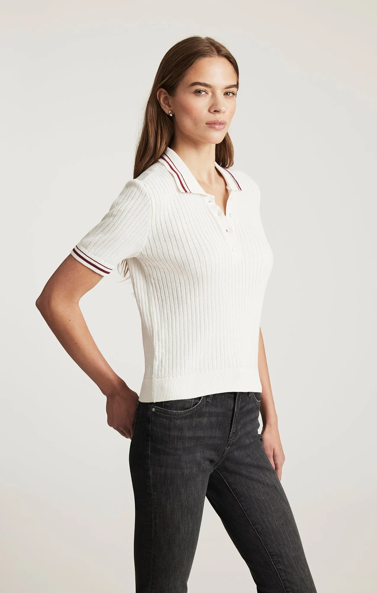 SHORT SLEEVE POLO SWEATER IN ANTIQUE WHITE Muscular Fit