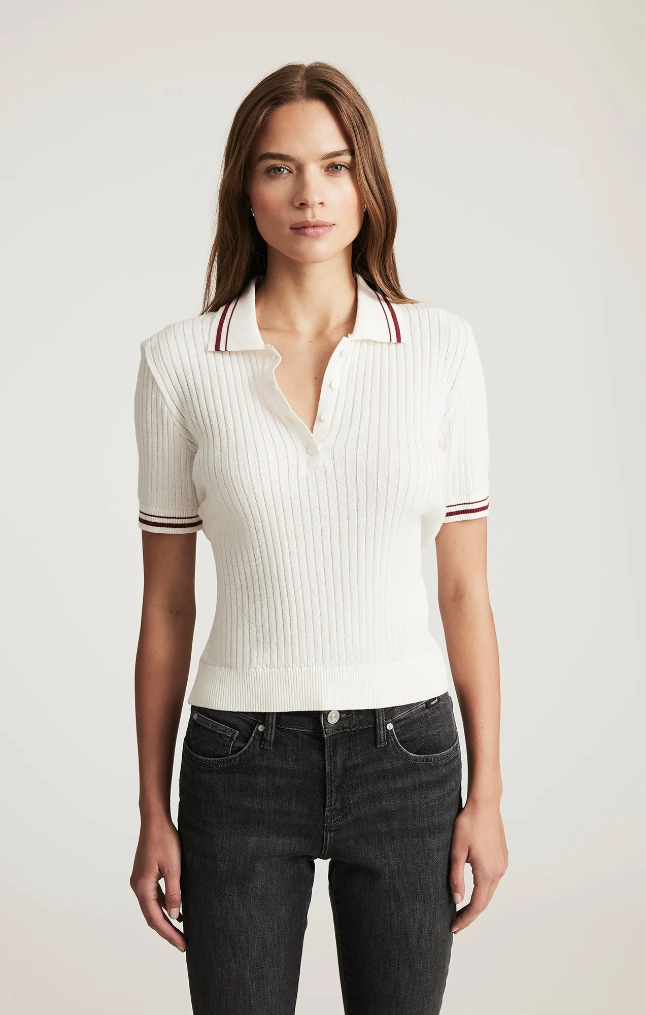 SHORT SLEEVE POLO SWEATER IN ANTIQUE WHITE Athletic Hoodie product casual elegance factor