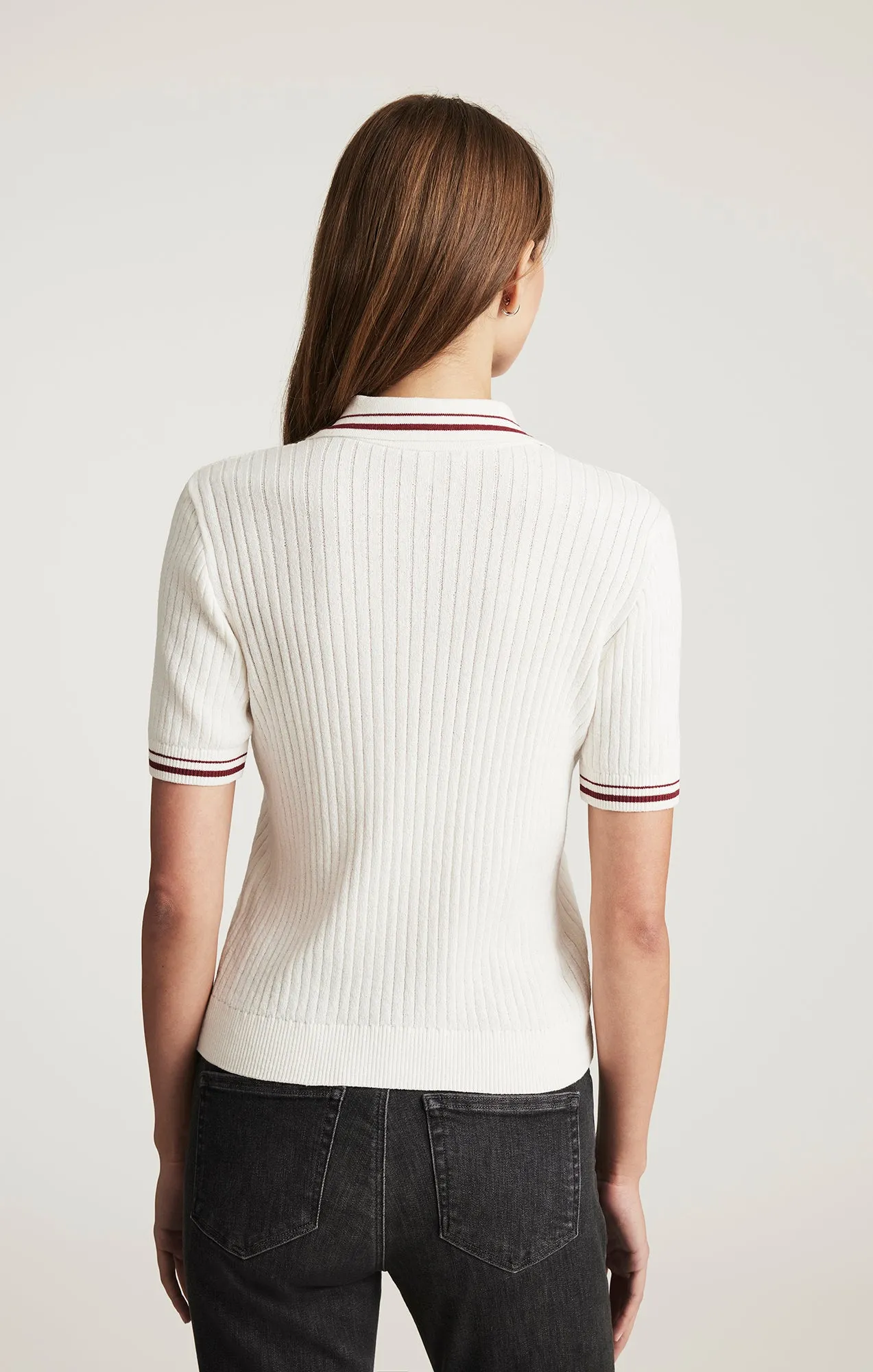 Classic Minimal SHORT SLEEVE POLO SWEATER IN ANTIQUE WHITE