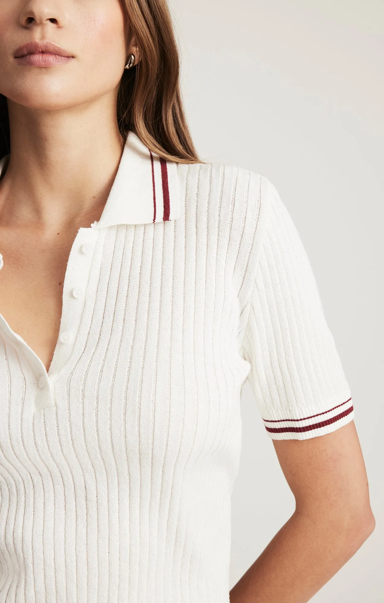 SHORT SLEEVE POLO SWEATER IN ANTIQUE WHITE goes with sweatpants