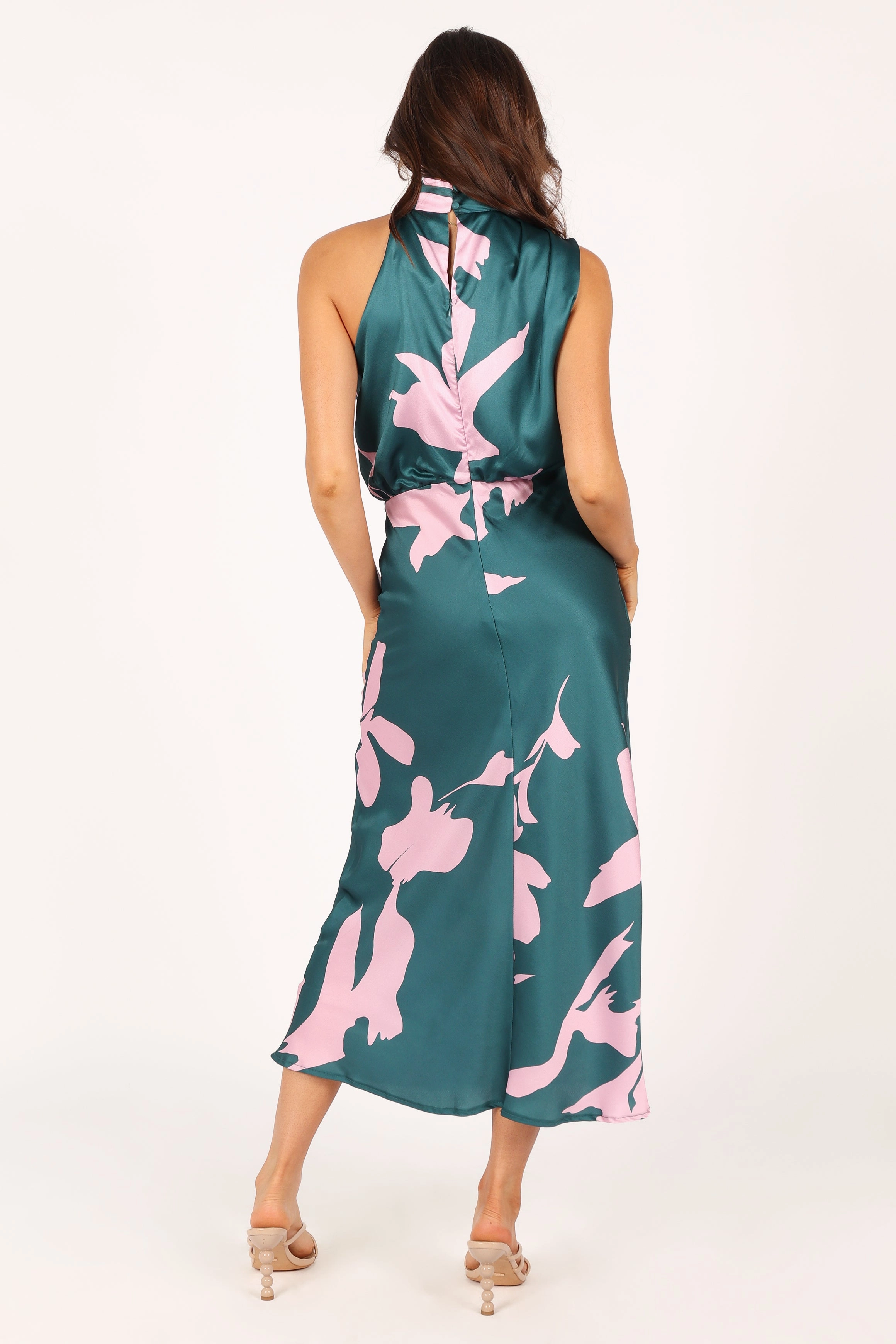 Seasonal Style Anabelle Halter Neck Midi Dress - Green Pink