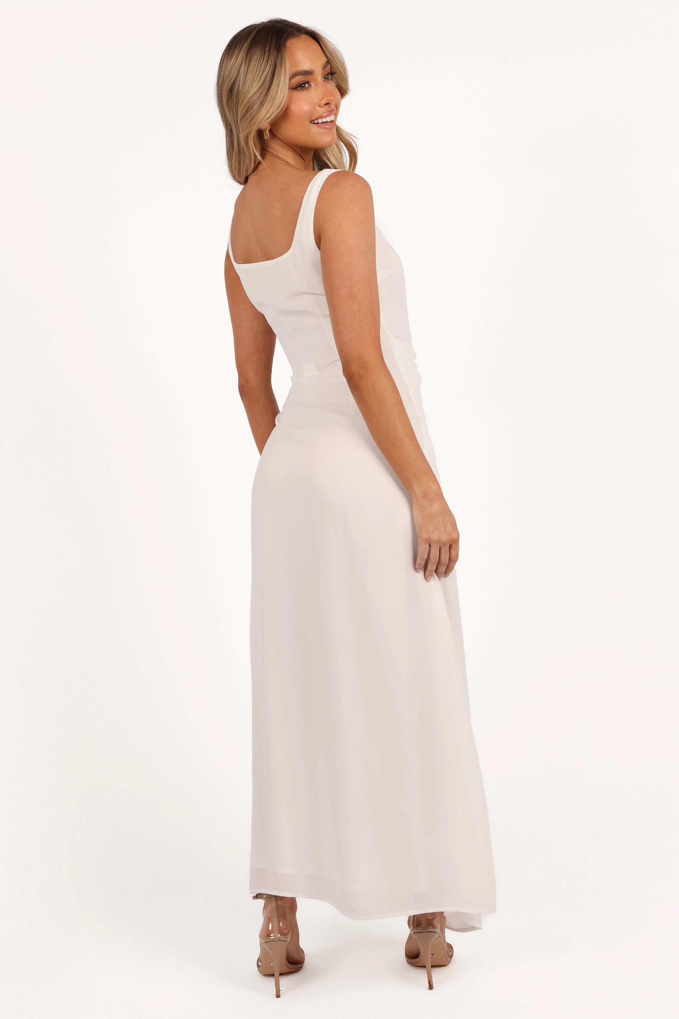 Nadea Faux Wrap Maxi Dress - White Simple Elegance Soft Curve