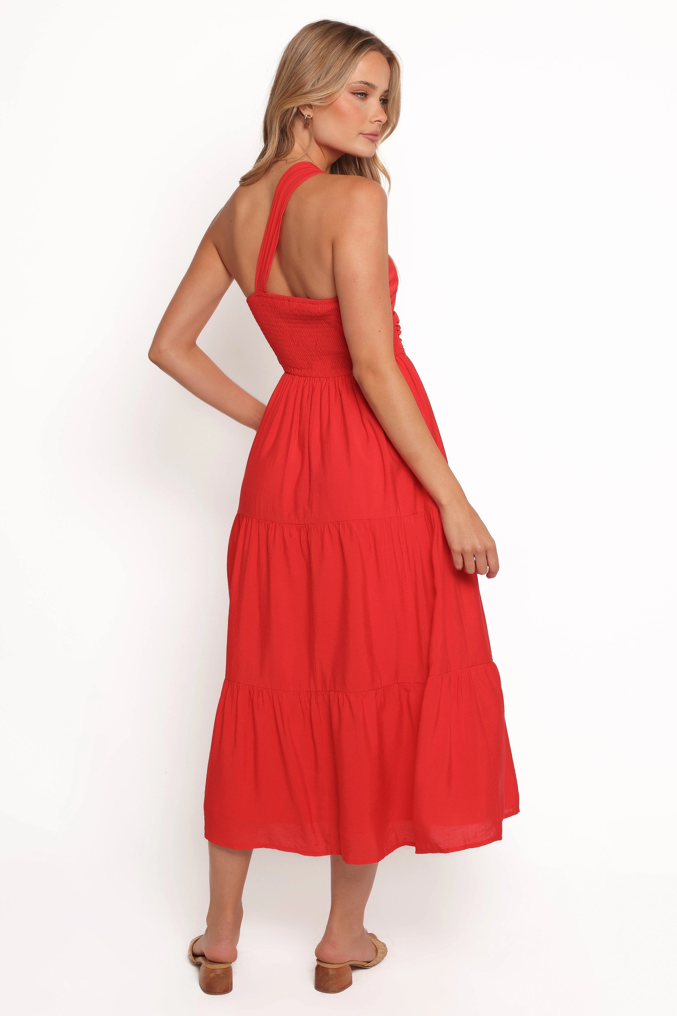 Vinny One Shoulder Maxi Dress - Red Airy Weave