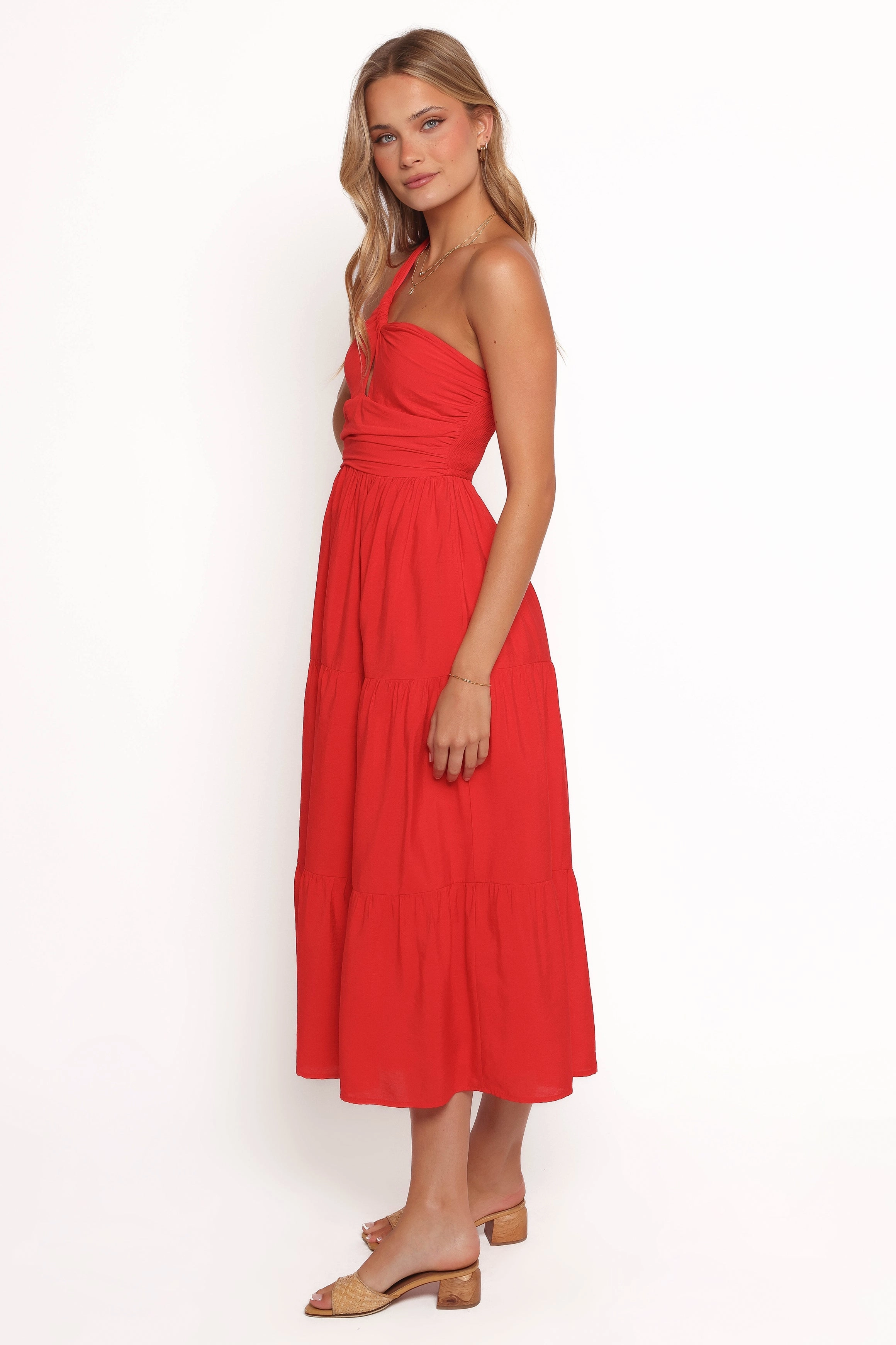 Vinny One Shoulder Maxi Dress - Red Summer Air Breeze Flow