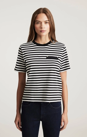 WELT POCKET T-SHIRT IN BLACK WHITE STRIPE Easy Fit Wear
