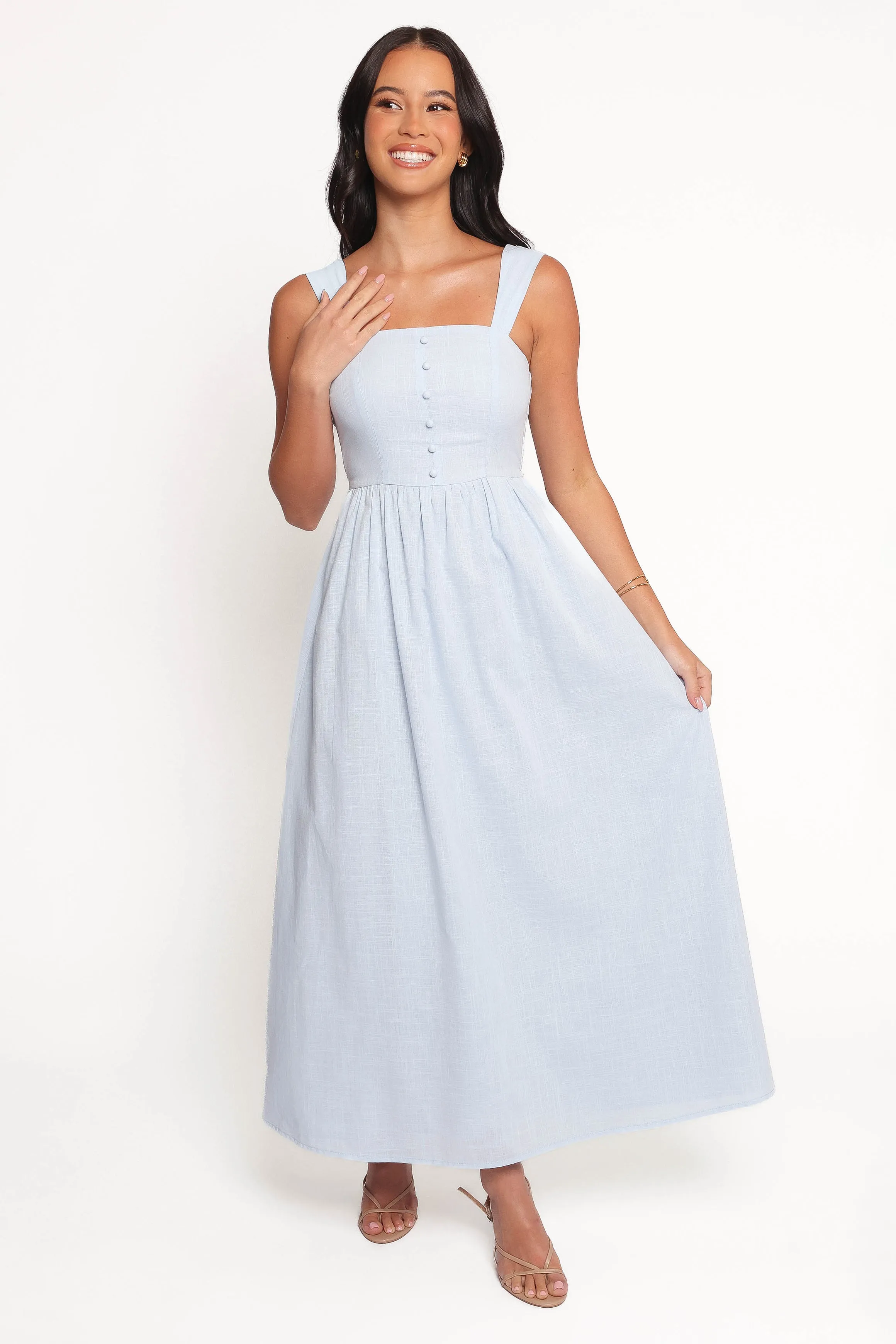 Edge Detail Sleek Volume Caty Maxi Dress - Pale Blue