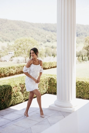 Asymmetrical hem Celestia Mini Dress - White