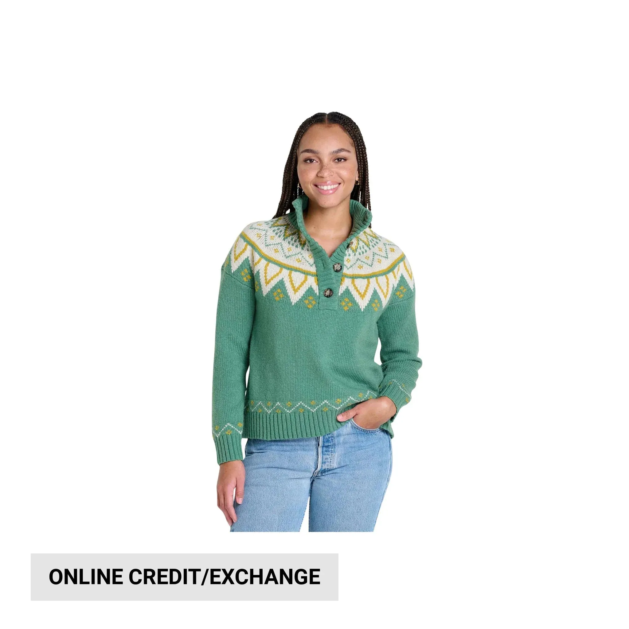 goes with sneakers Toad & Co Women's Moss Point Henley Sweater - Ivy Fair Isle