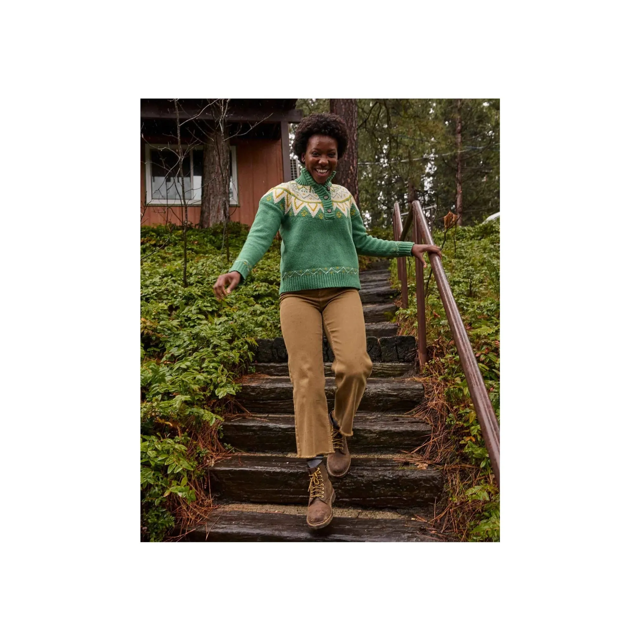 Toad & Co Women's Moss Point Henley Sweater - Ivy Fair Isle Fleece Easy iron