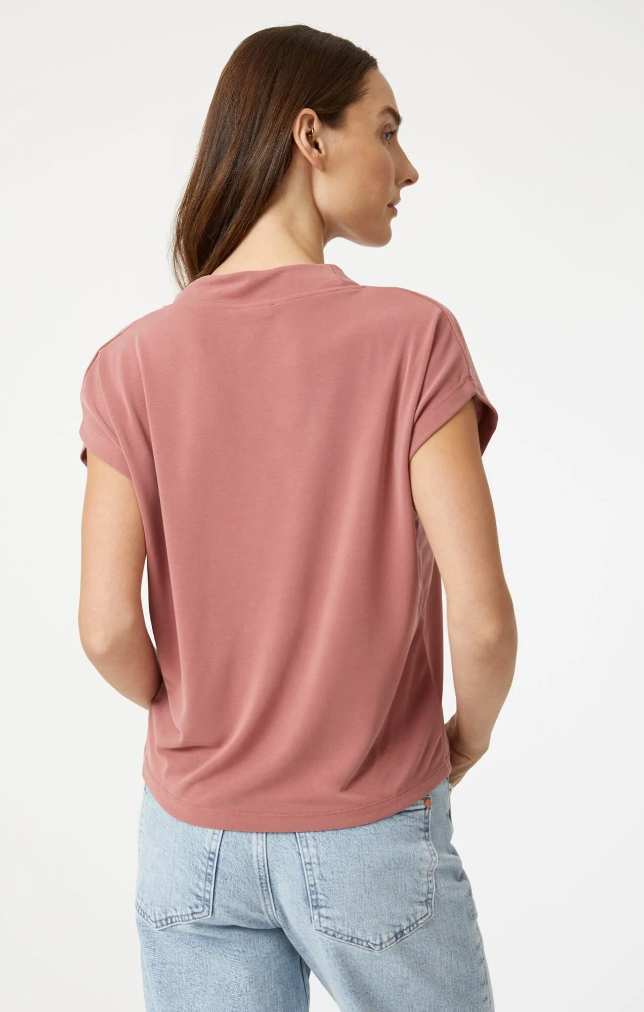 LUXE TOUCH TENCEL? V-NECK SHIRT IN CANYON ROSE Warm Weather Wear High Density Weave