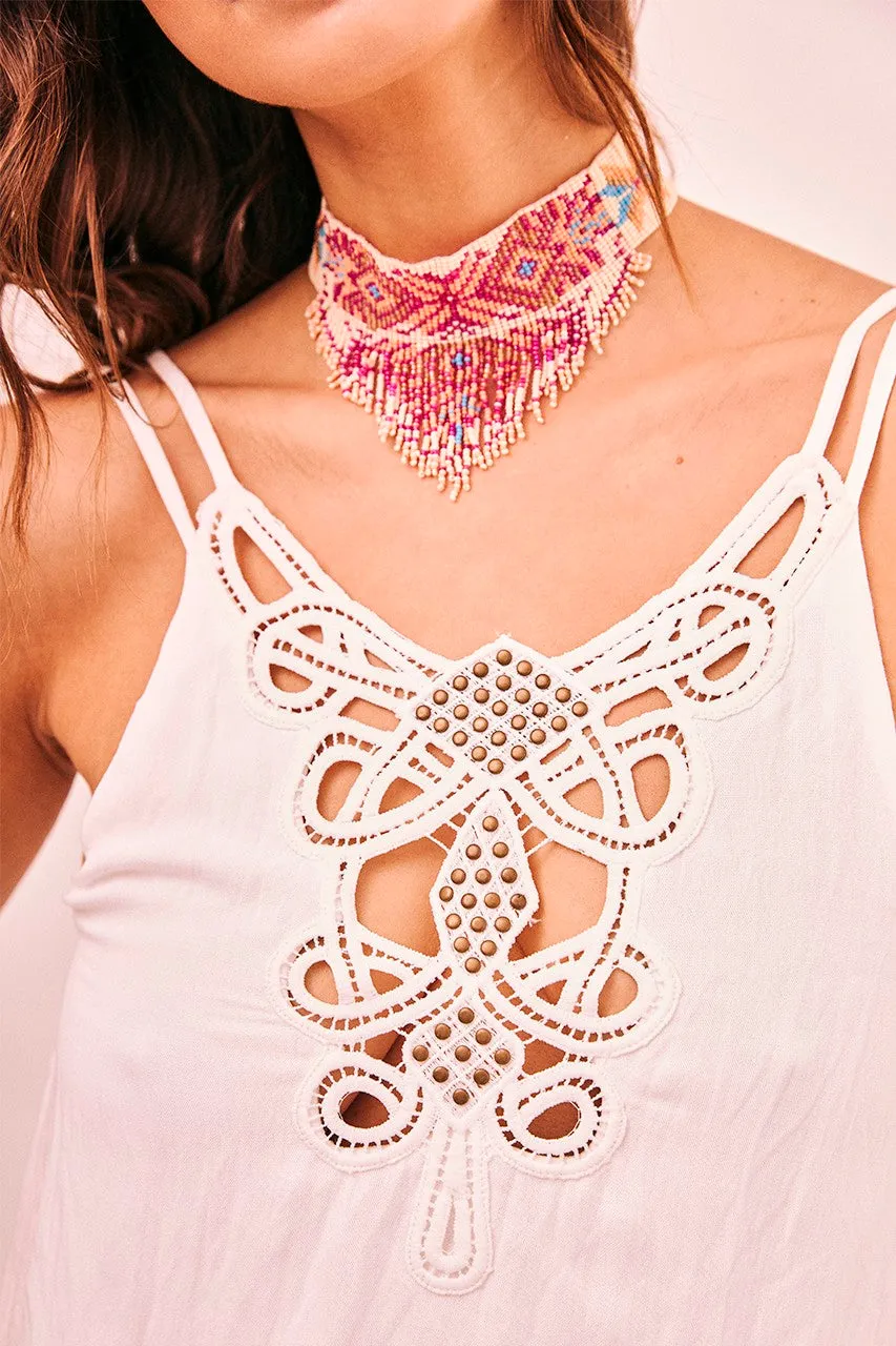 Spring Wear budget-friendly Chic Vibe Embroidered Lace Cami with Ruffles | White