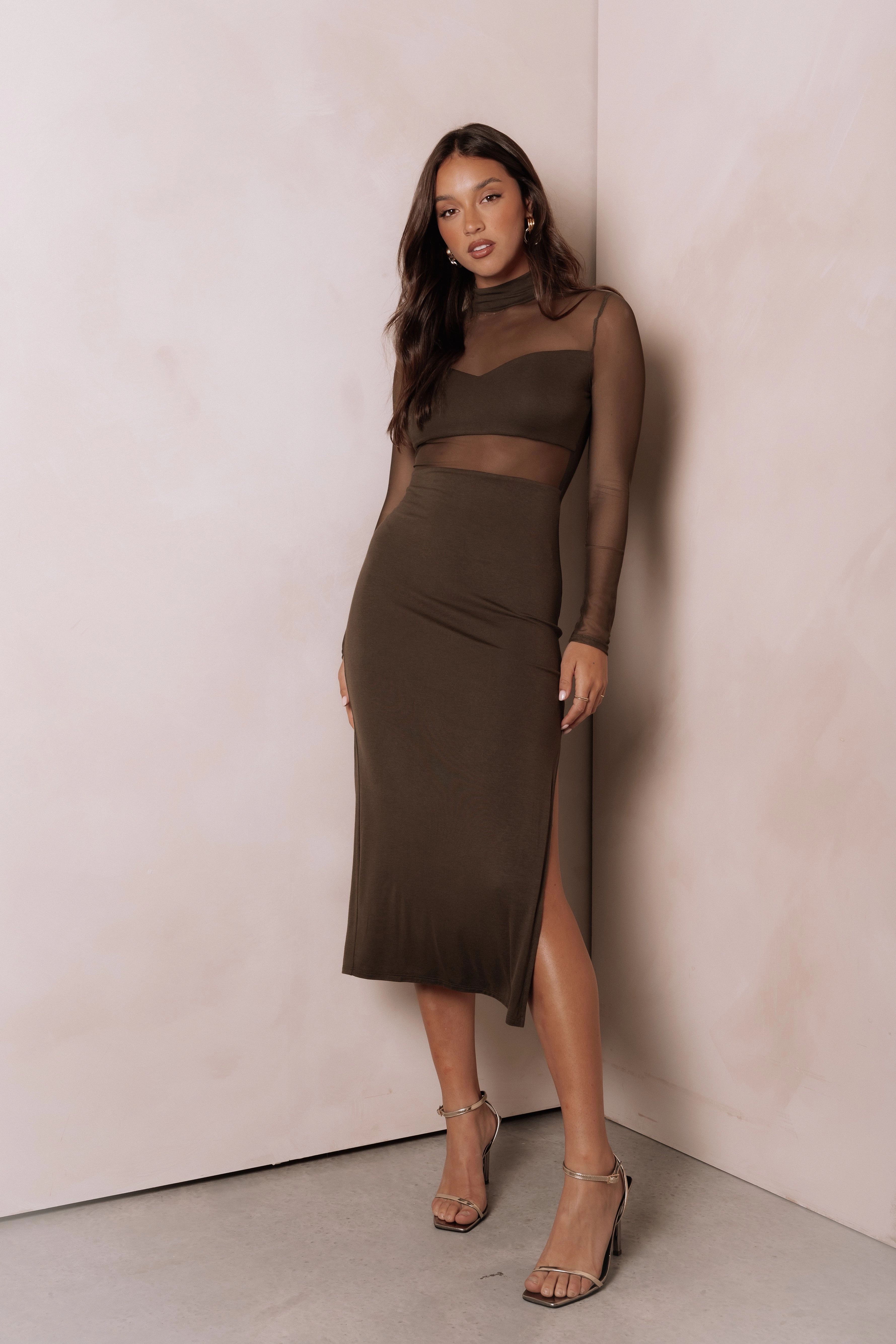 Farrow Long Sleeve Midi Dress - Olive Fair-Trade Casual Mode