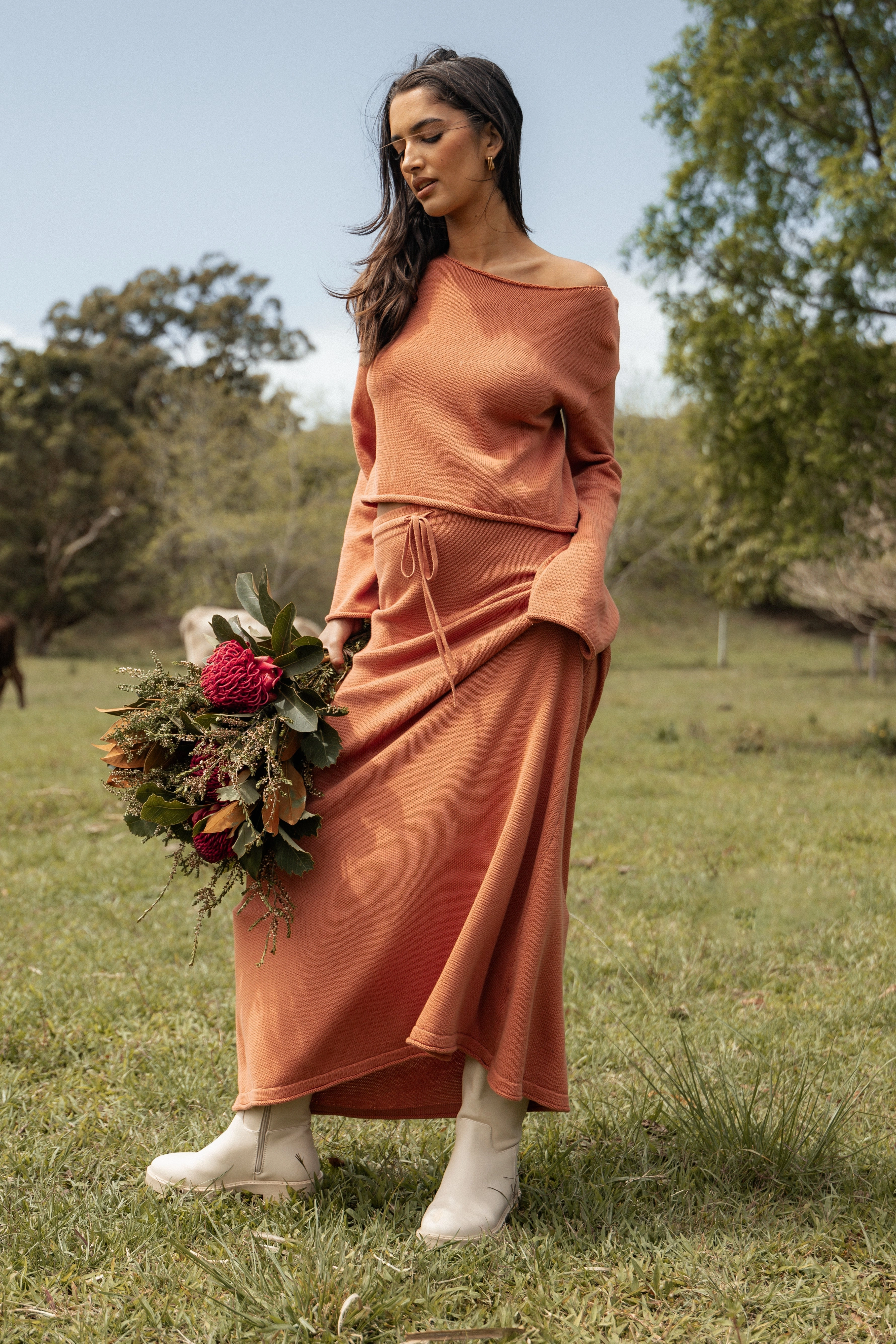 Rooney Knit Skirt - Cinnamon Bold Print Lightweight Fabric