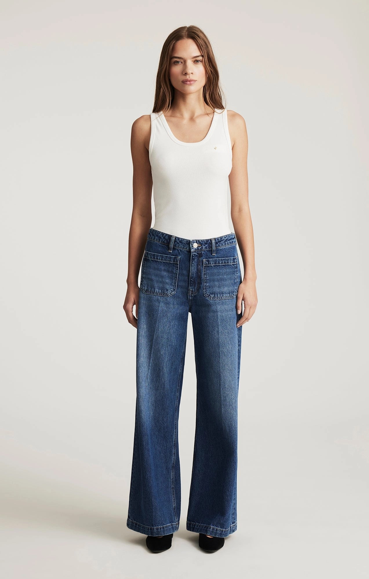 CHRISTINE WIDE LEG IN DARK BRUSHED CLASSIC DENIM elastic waistband Contemporary Fit