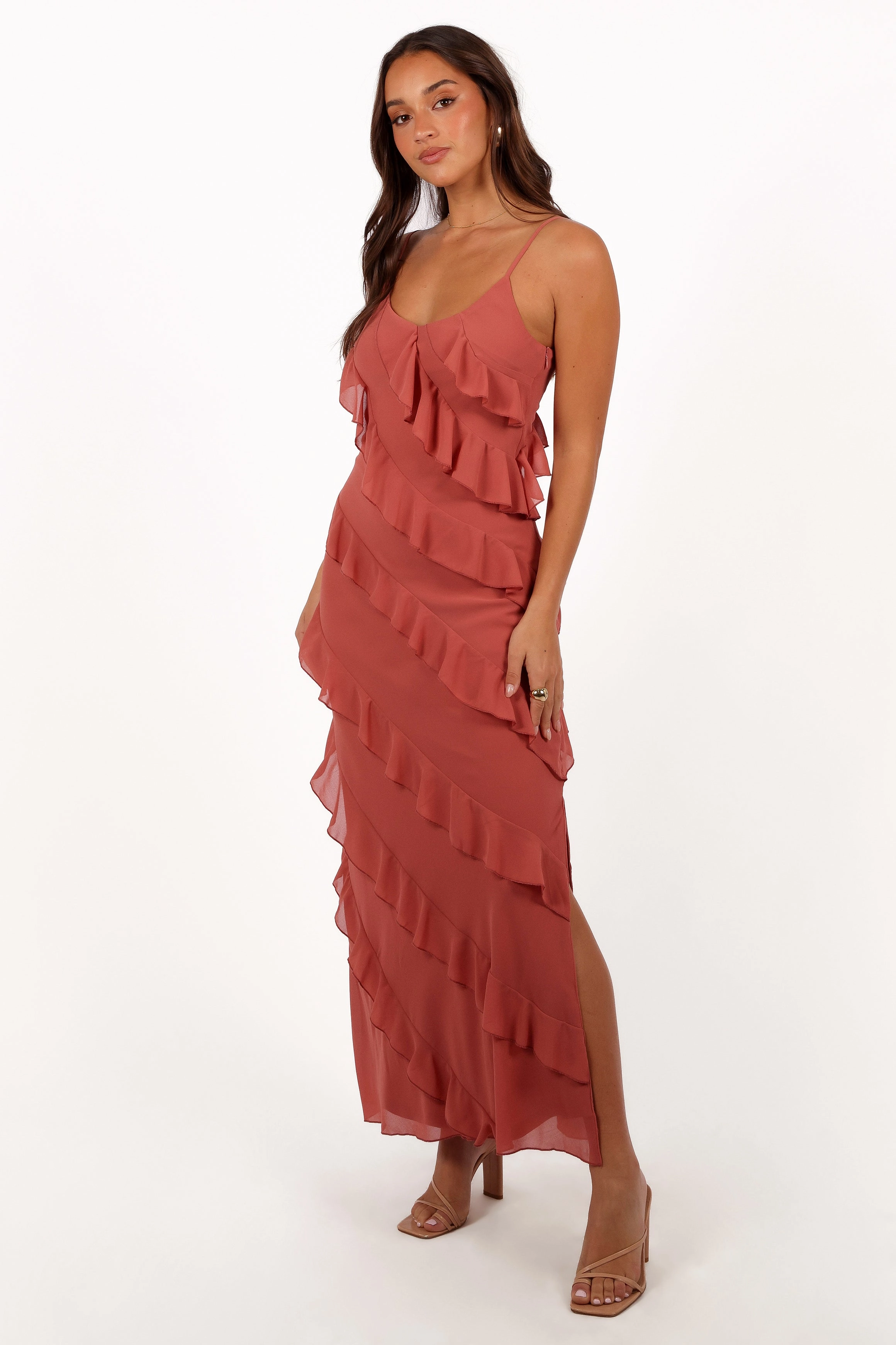 Ciao Ruffles Maxi Dress - Rosewood Comfort waistband