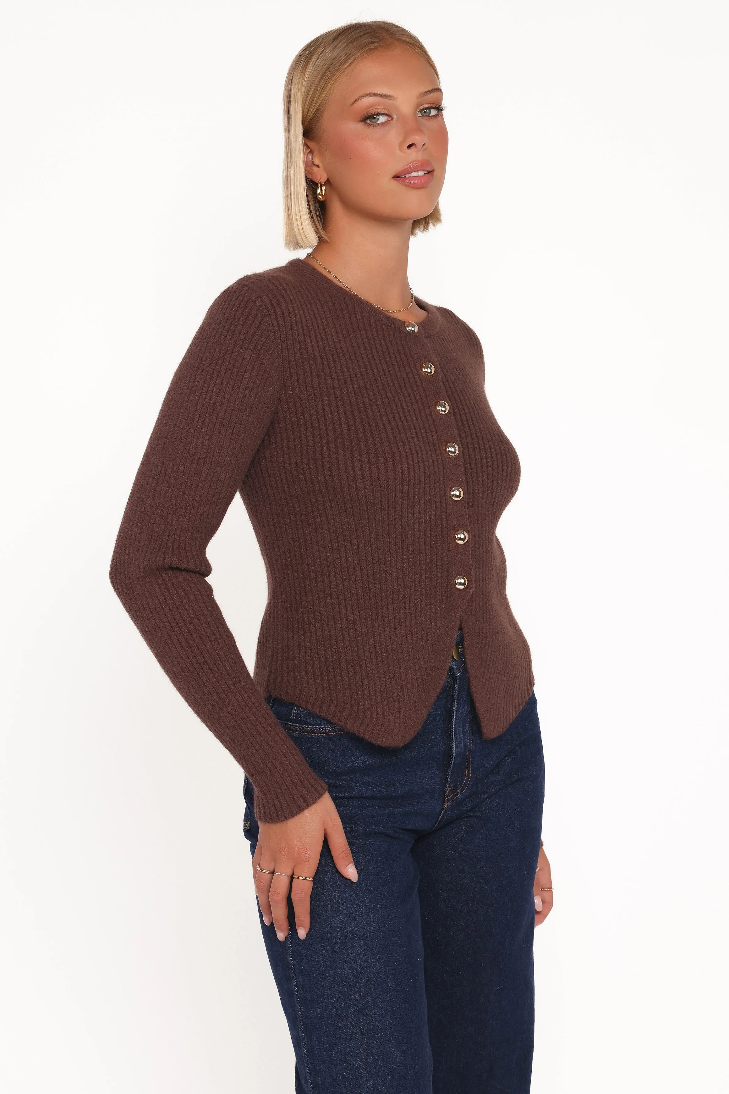 Spandex Integration Seasonal Wear Circe Cardigan Top - Chocolate