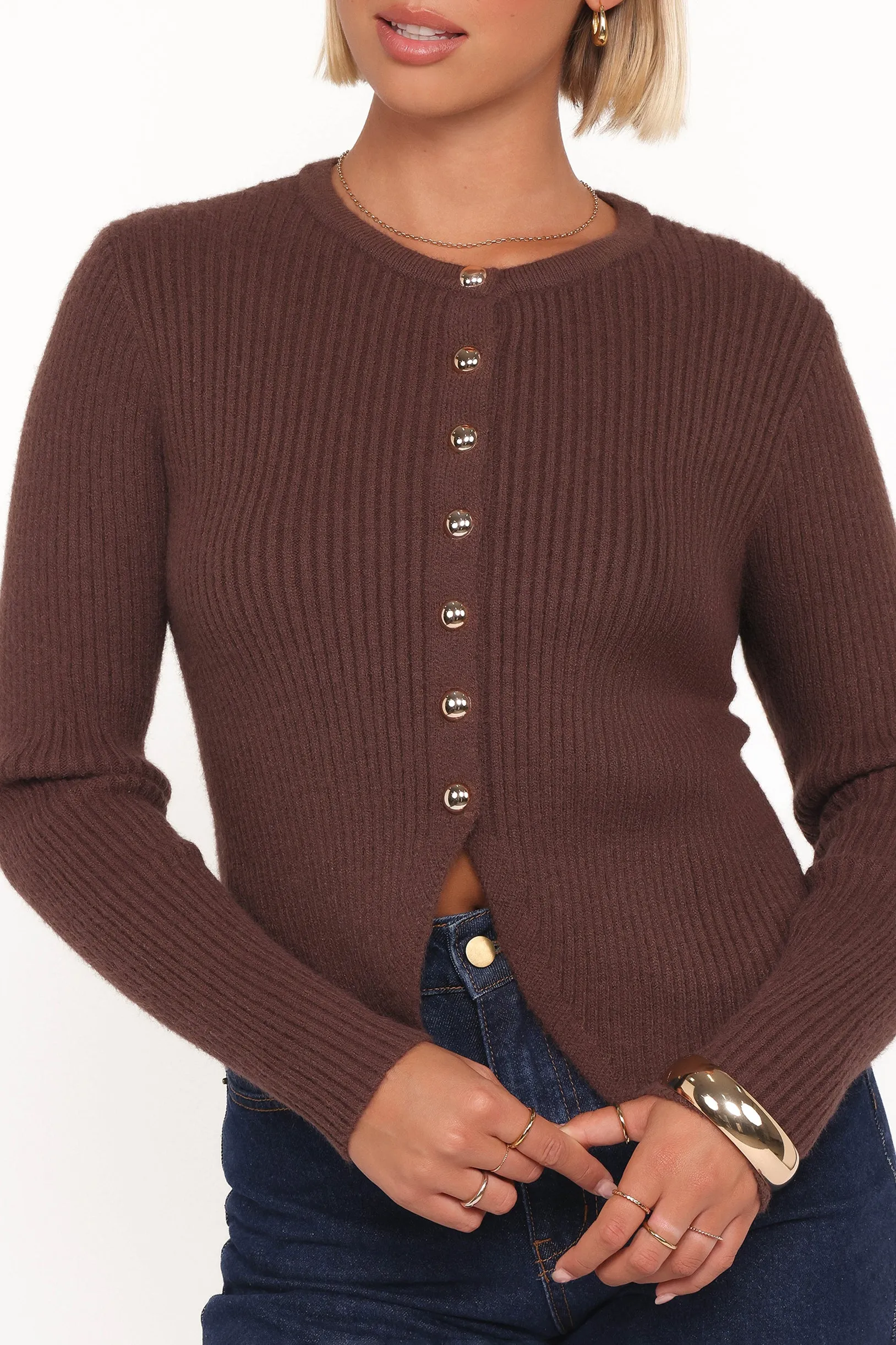 Breathable mesh panel Circe Cardigan Top - Chocolate