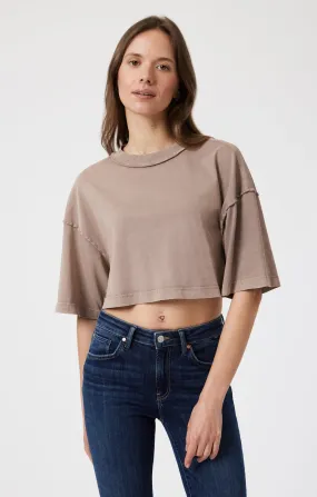 DROP SHOULDER CROPPED T-SHIRT IN MOON ROCK Light Trend