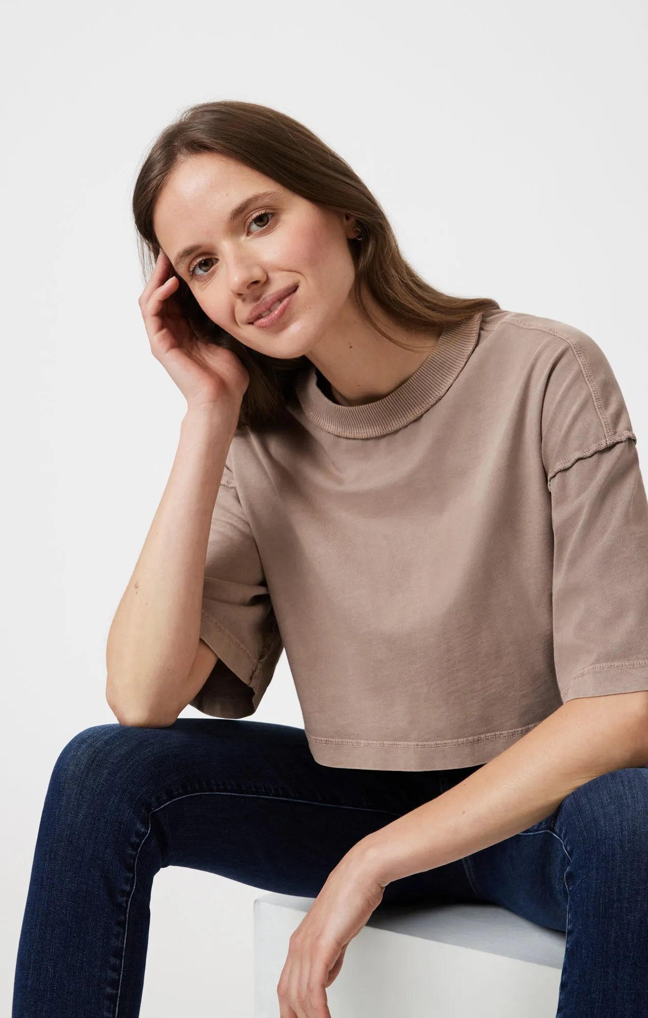 DROP SHOULDER CROPPED T-SHIRT IN MOON ROCK fade resistant color Sophisticated Casual