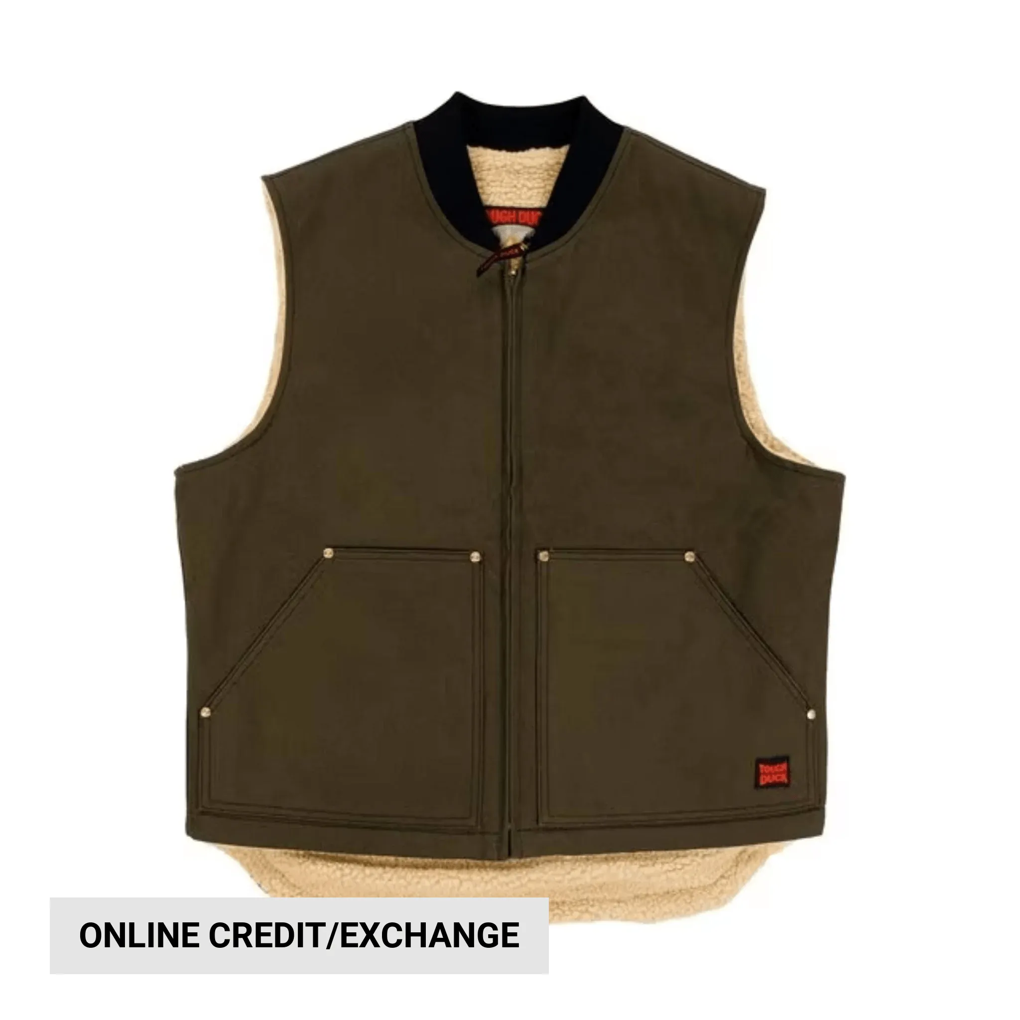 Tough Duck Men's Sherpa Lined Vest - Olive Taped Seam Construction Relaxed City Style