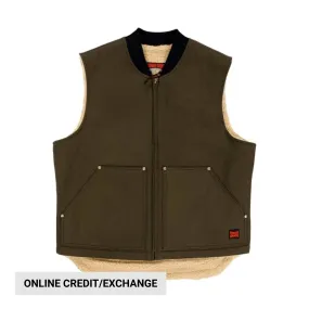 Rubberized Zippers Chic Urban Tough Duck Men's Sherpa Lined Vest - Olive
