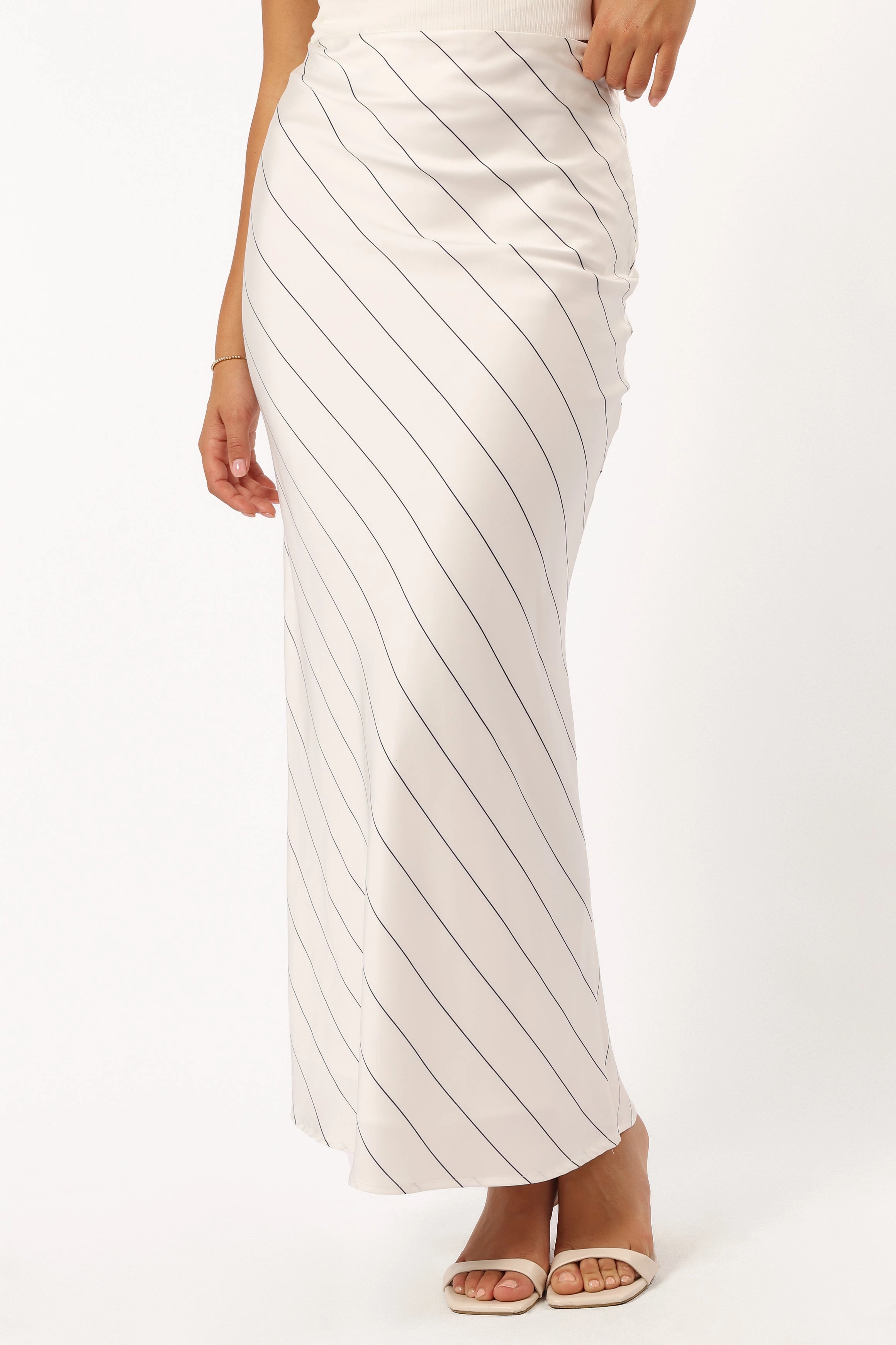 Laser cut Heidi Stripe Slip Skirt - White Black Stripe