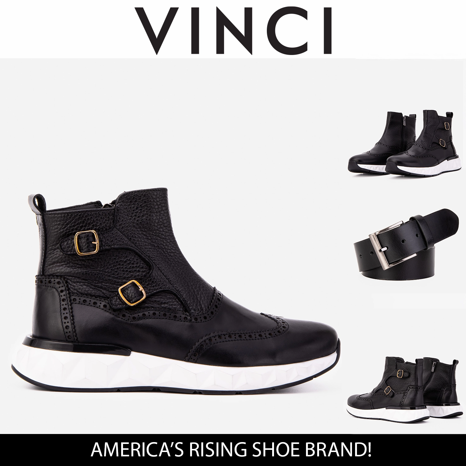 The Stealth Wingtip Buckle Black Leather Men Boot High impact Thermal Regulating