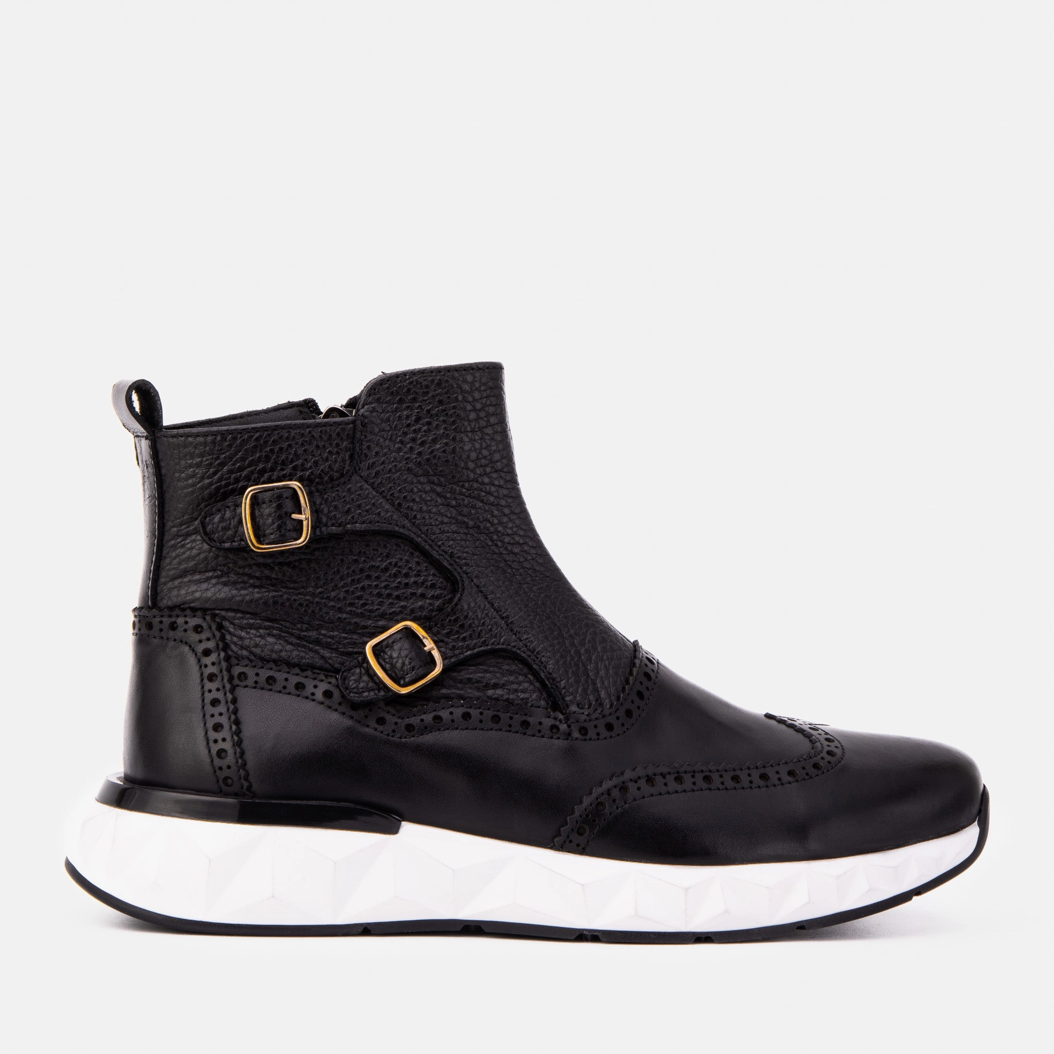 Sturdy Heel Cushioned performance The Stealth Wingtip Buckle Black Leather Men Boot