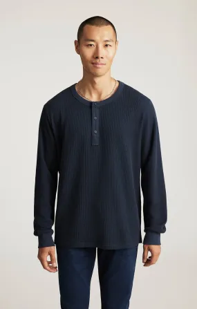 Urban Comfort LONG SLEEVE HENLEY T-SHIRT IN TOTAL ECLIPSE