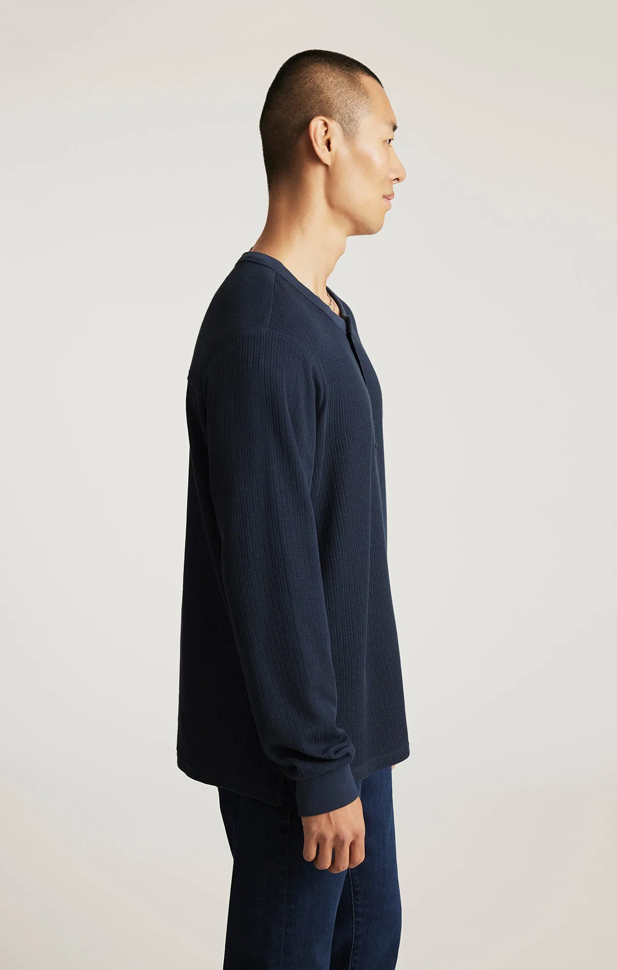 ThermoregulatingFabric Thermal Regulation Layer LONG SLEEVE HENLEY T-SHIRT IN TOTAL ECLIPSE