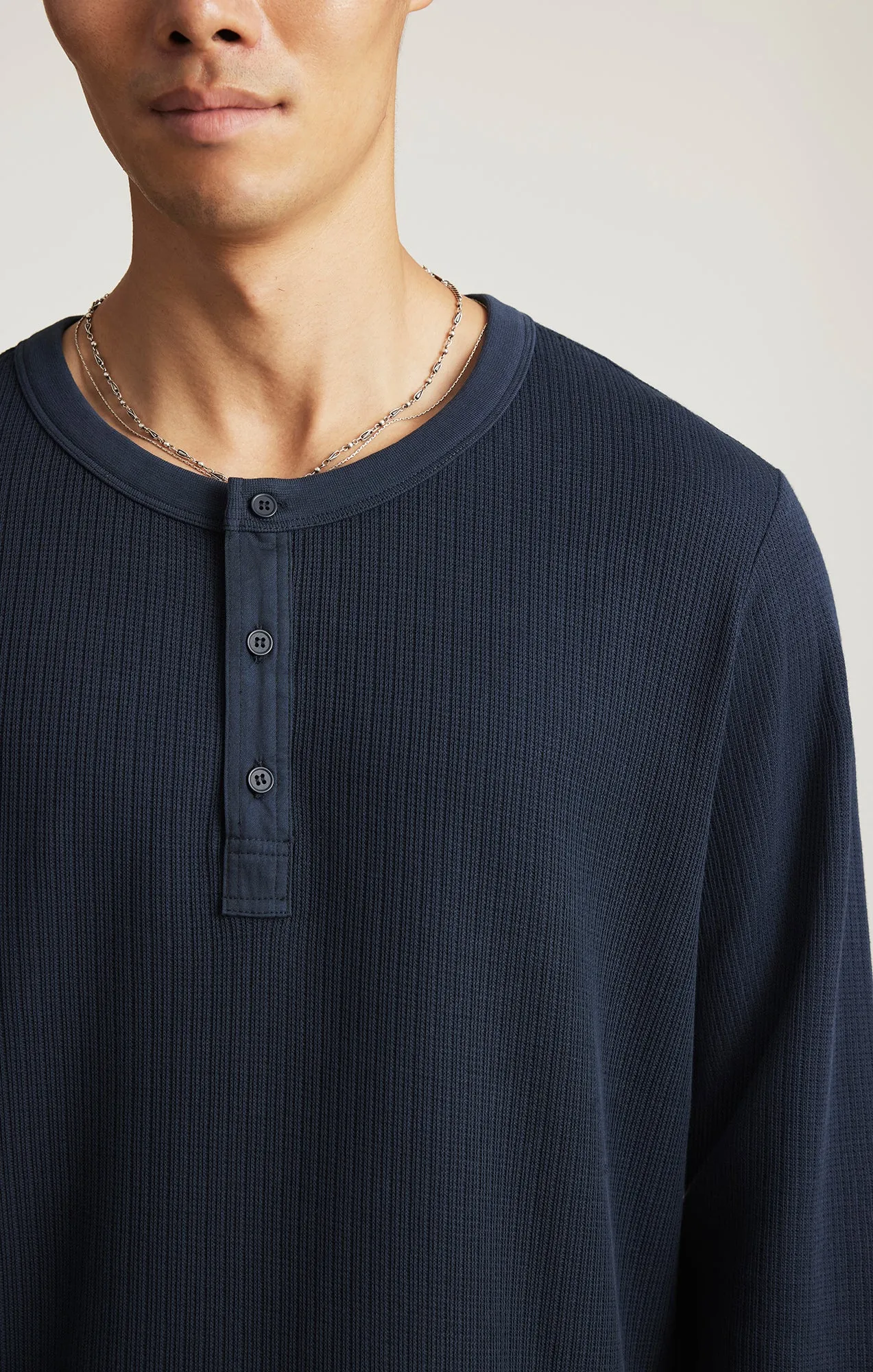 outdoor concert EcoFriendlyDyes LONG SLEEVE HENLEY T-SHIRT IN TOTAL ECLIPSE