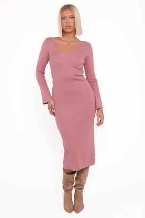Straight-Cut Lina Long Sleeve Midi Dress - Pink