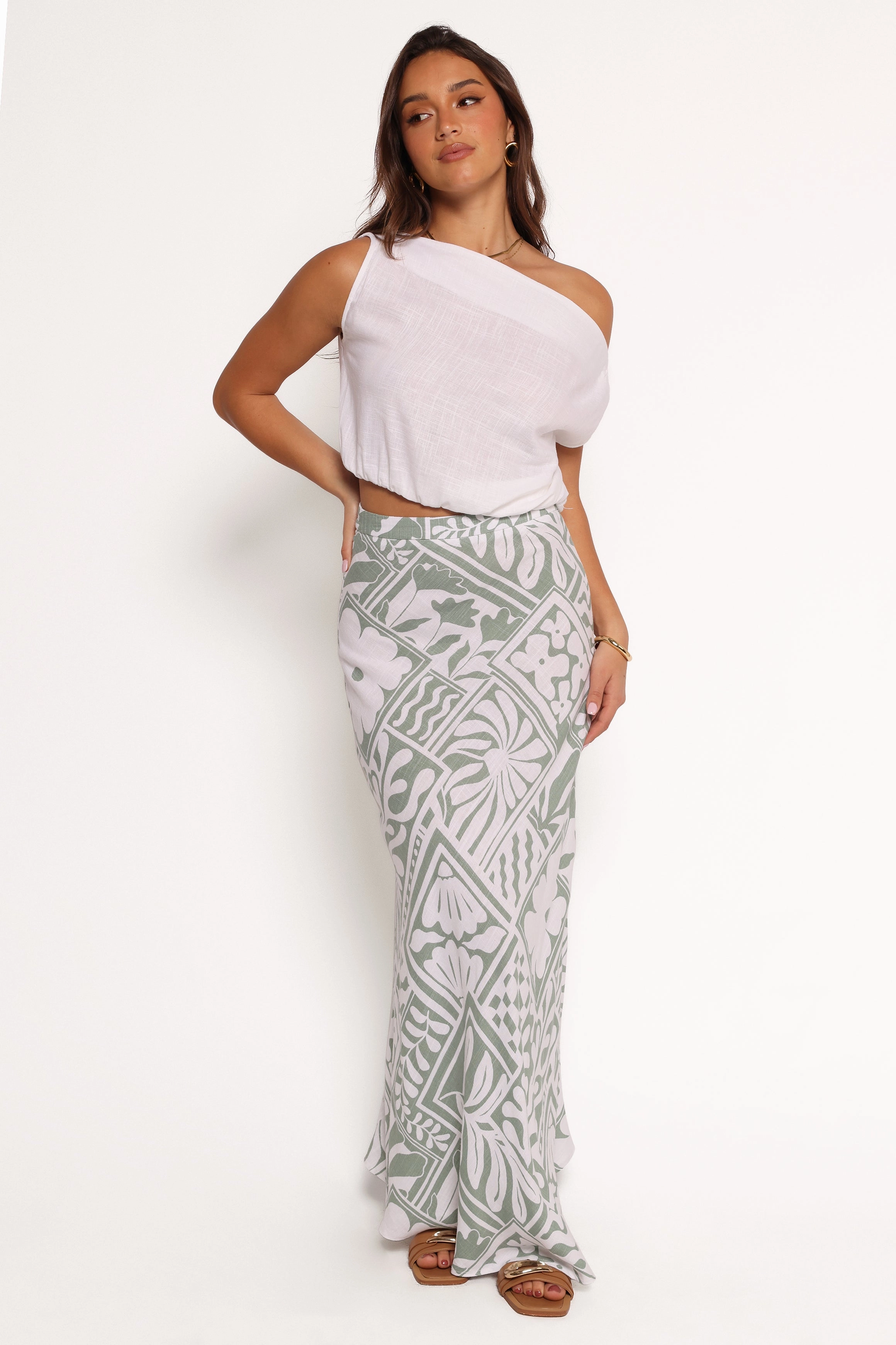 Willow Maxi Skirt - Sage Print Refined Texture Casual Wear