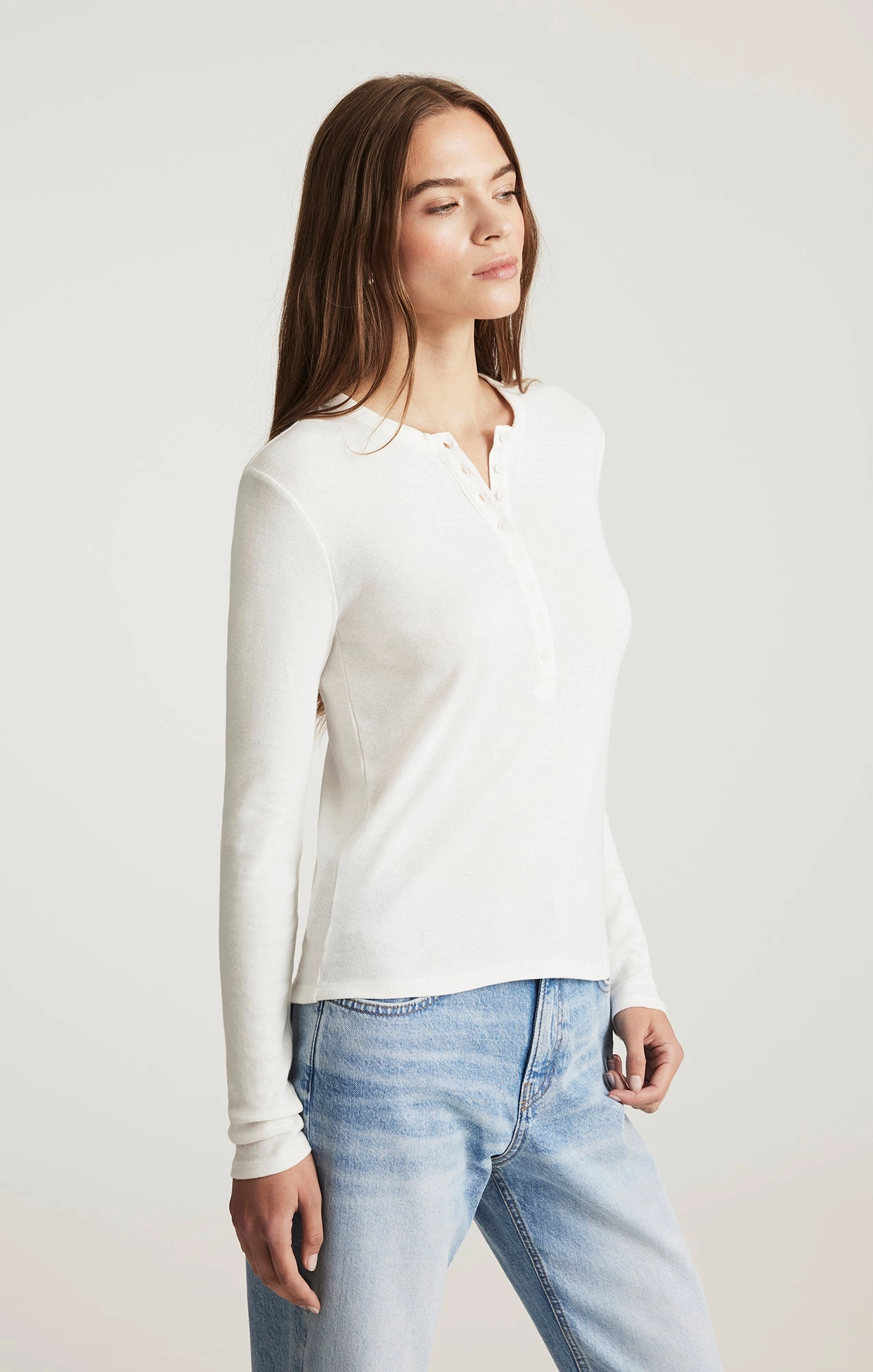 HENLEY LONG SLEEVE T-SHIRT IN ANTIQUE WHITE Sporty Comfort Quick Dry Fabric