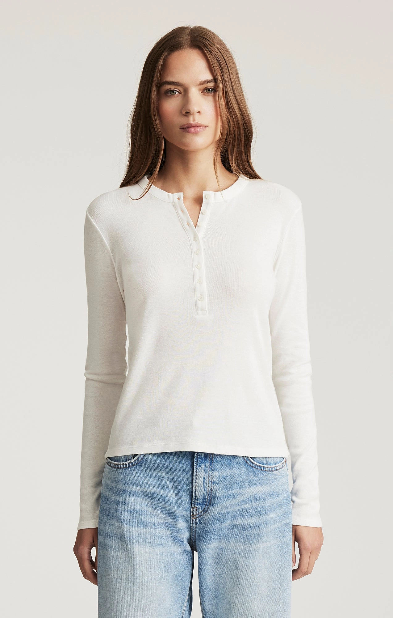 Elderly Comfort Water Based Ink HENLEY LONG SLEEVE T-SHIRT IN ANTIQUE WHITE