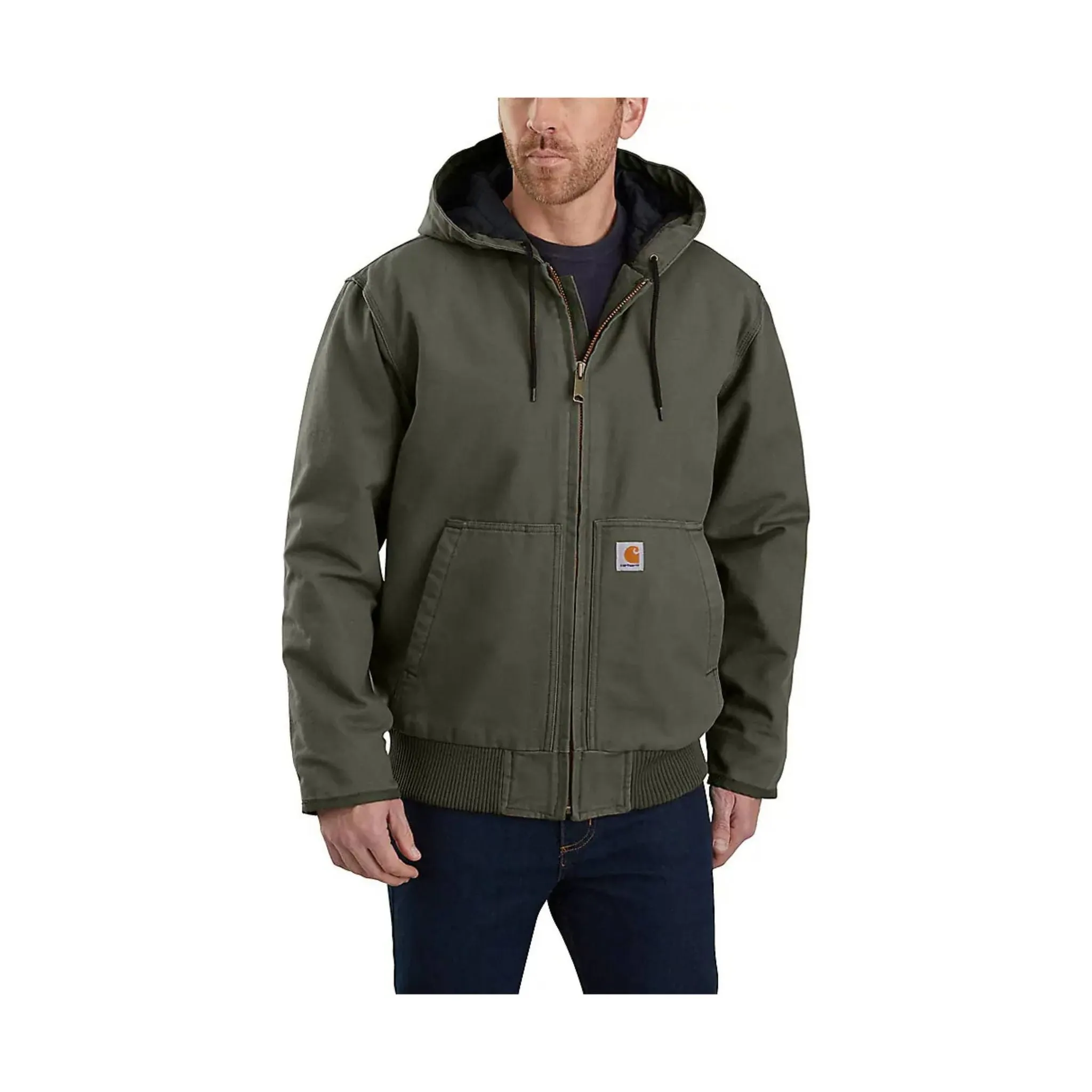 Carhartt Men's Loose Fit Washed Duck Insulated Active Jac - Moss Four Way Stretch Material