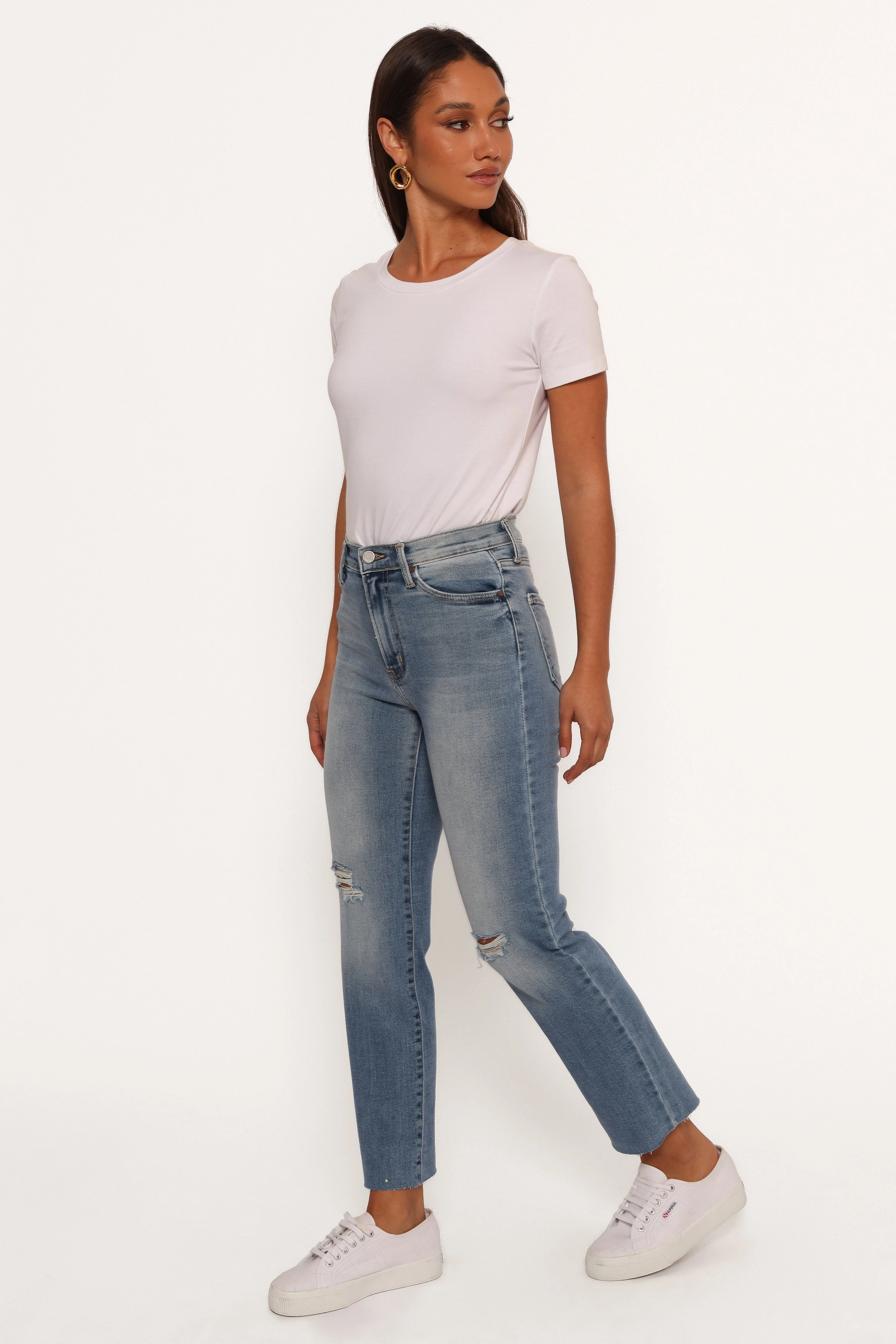 Modern Vibes Just Black Distressed Slim Leg Jean - Light Denim