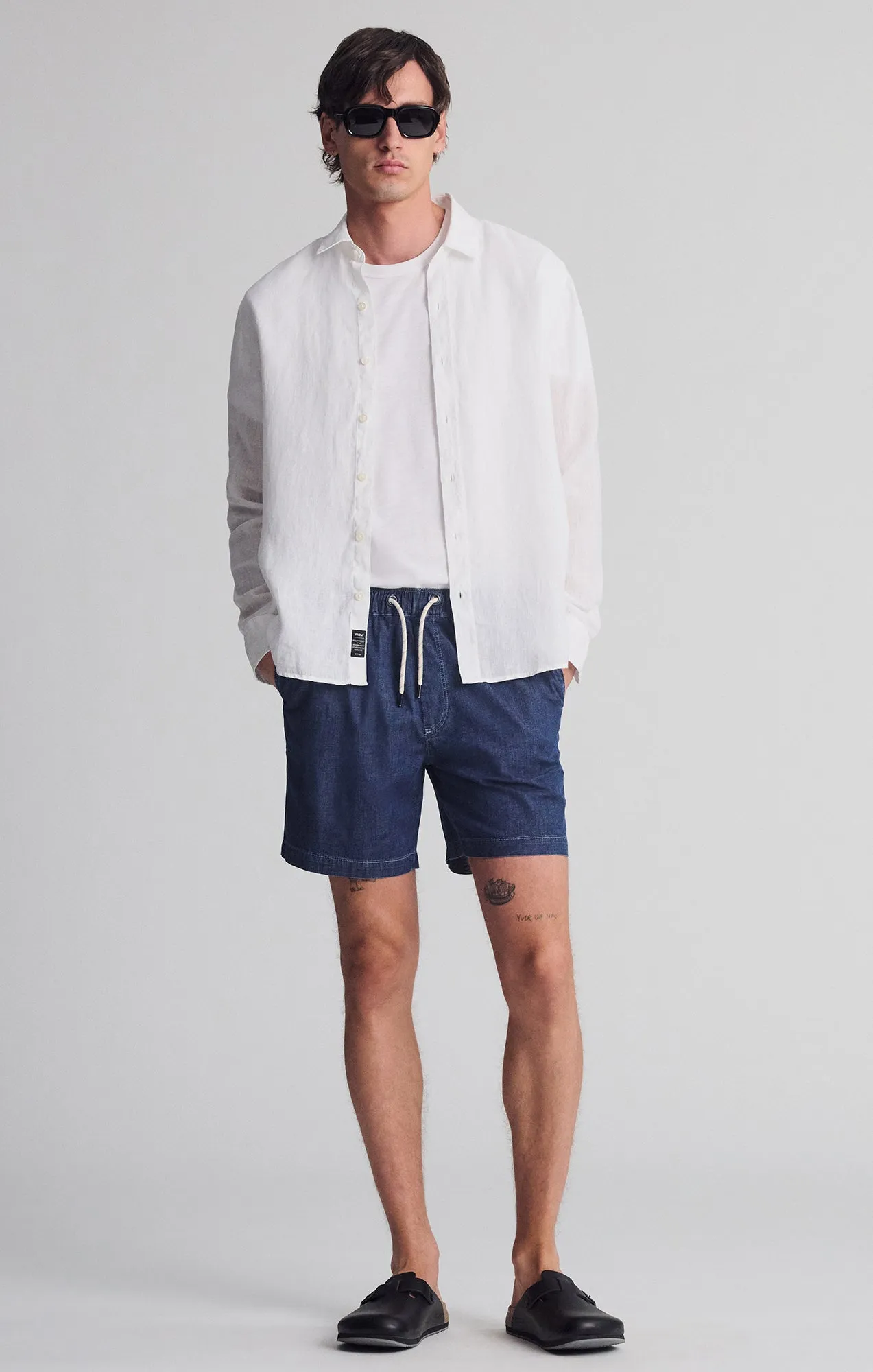 Quick Drying Fabric CLINT JOGGER SHORTS IN NAVY CHAMBRAY