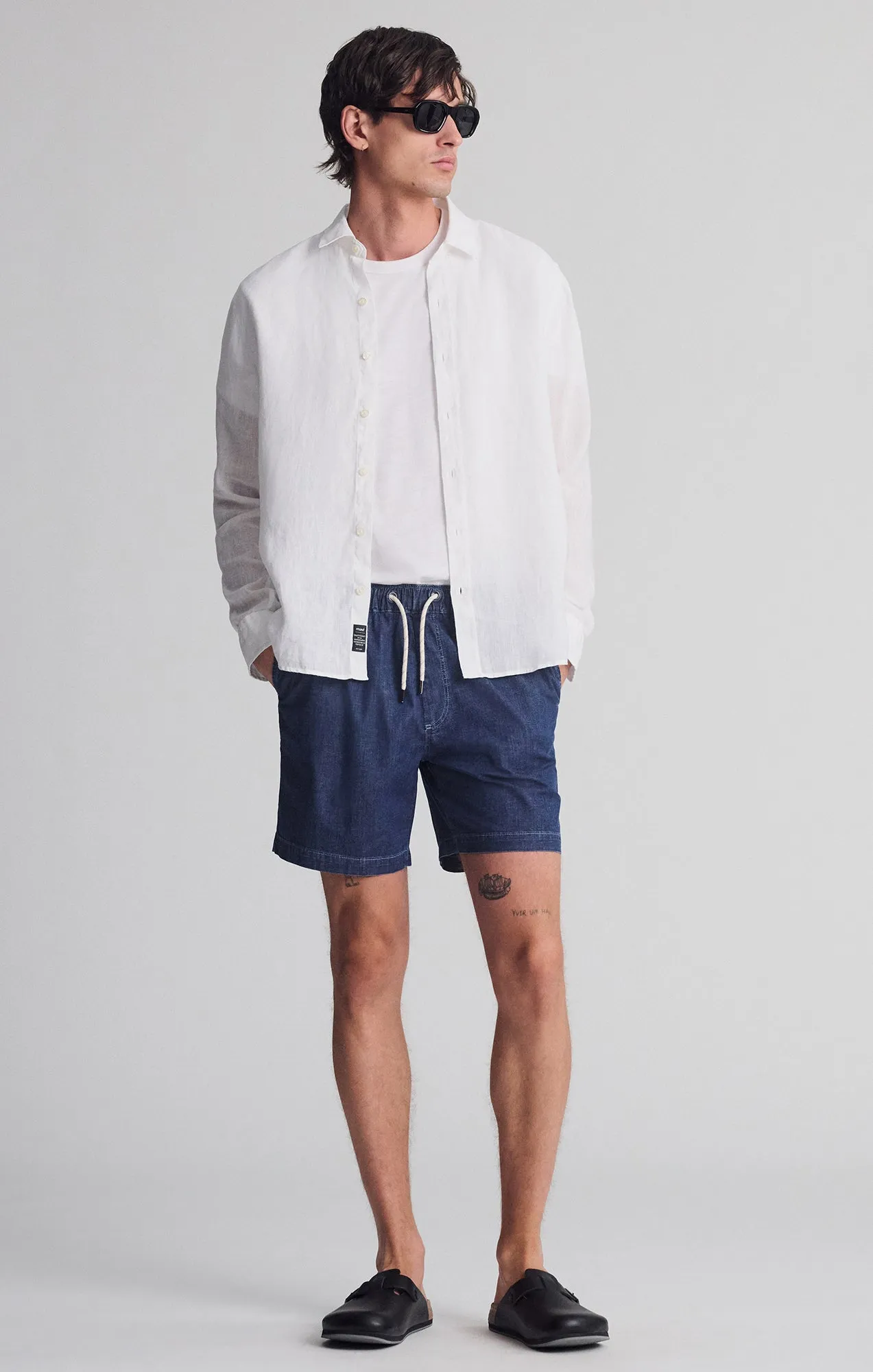 High Elasticity Blend CLINT JOGGER SHORTS IN NAVY CHAMBRAY